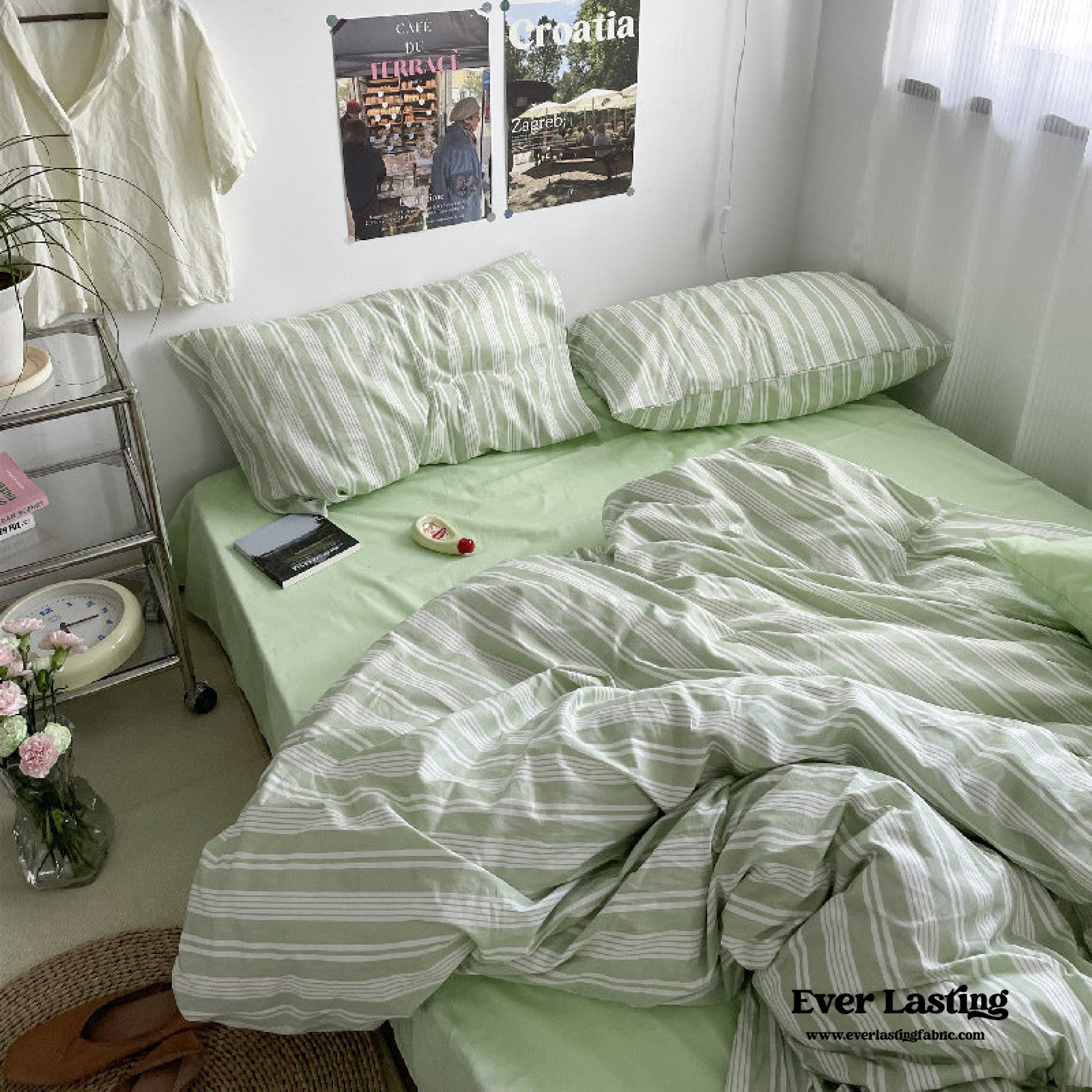 Cozy Washed Cotton Striped Bedding Set - Pink