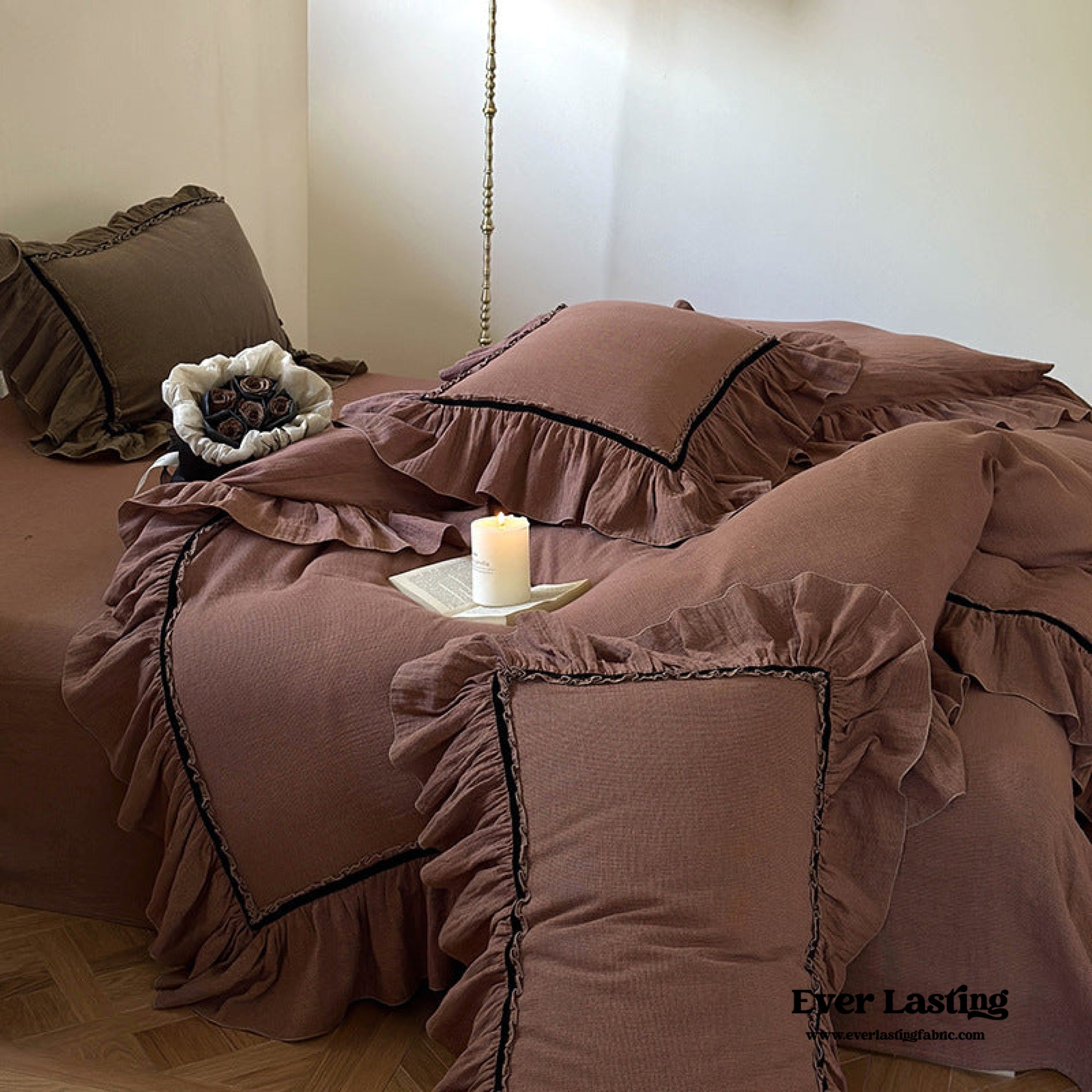 Dark Cottagecore Double Layer Ruffle Bedding Set - Light Brown – MagChic
