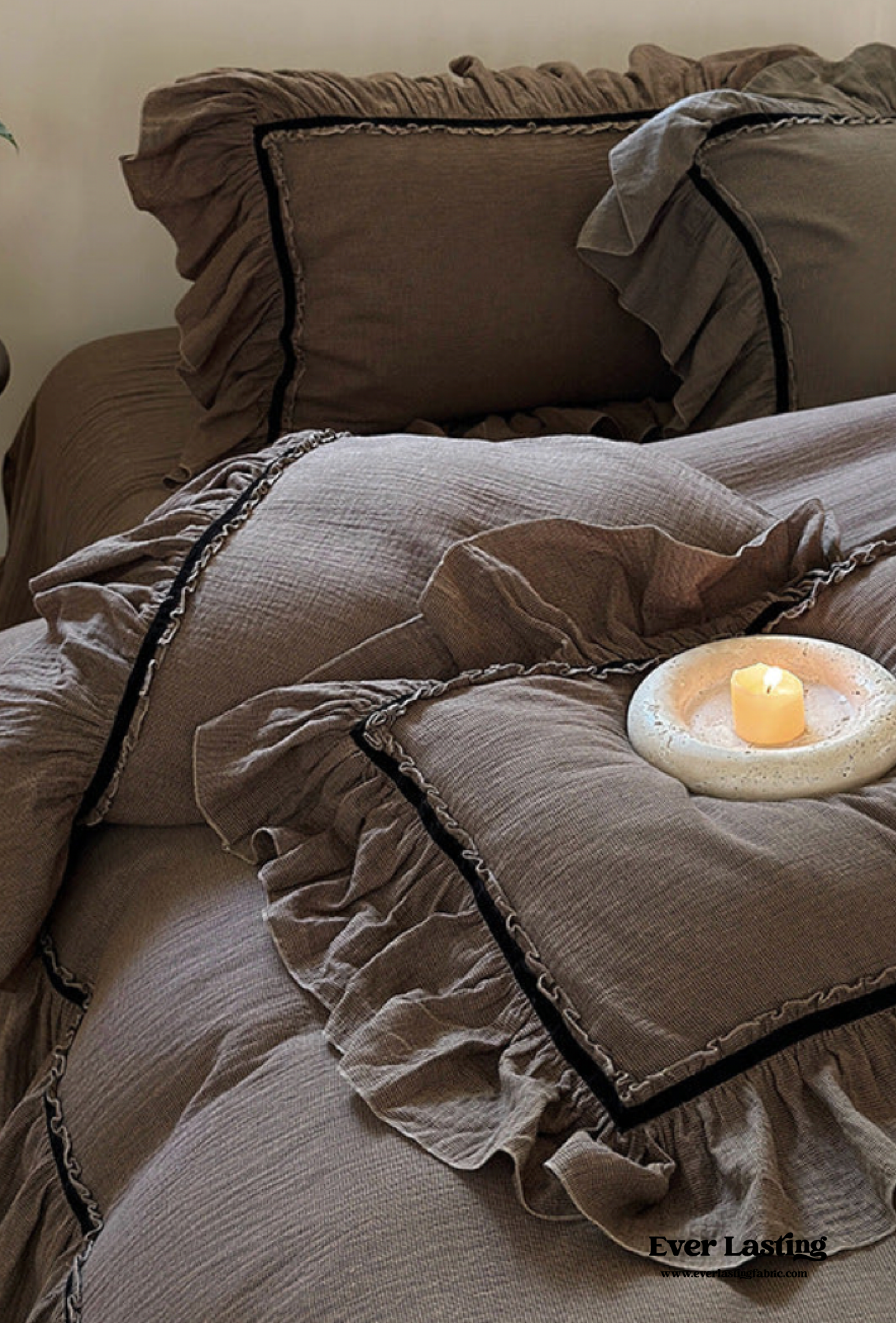 Cottage Ruffle Bedding Dark Cottagecore Double Layer Ruffle Bedding Set - Light Brown – MagChic