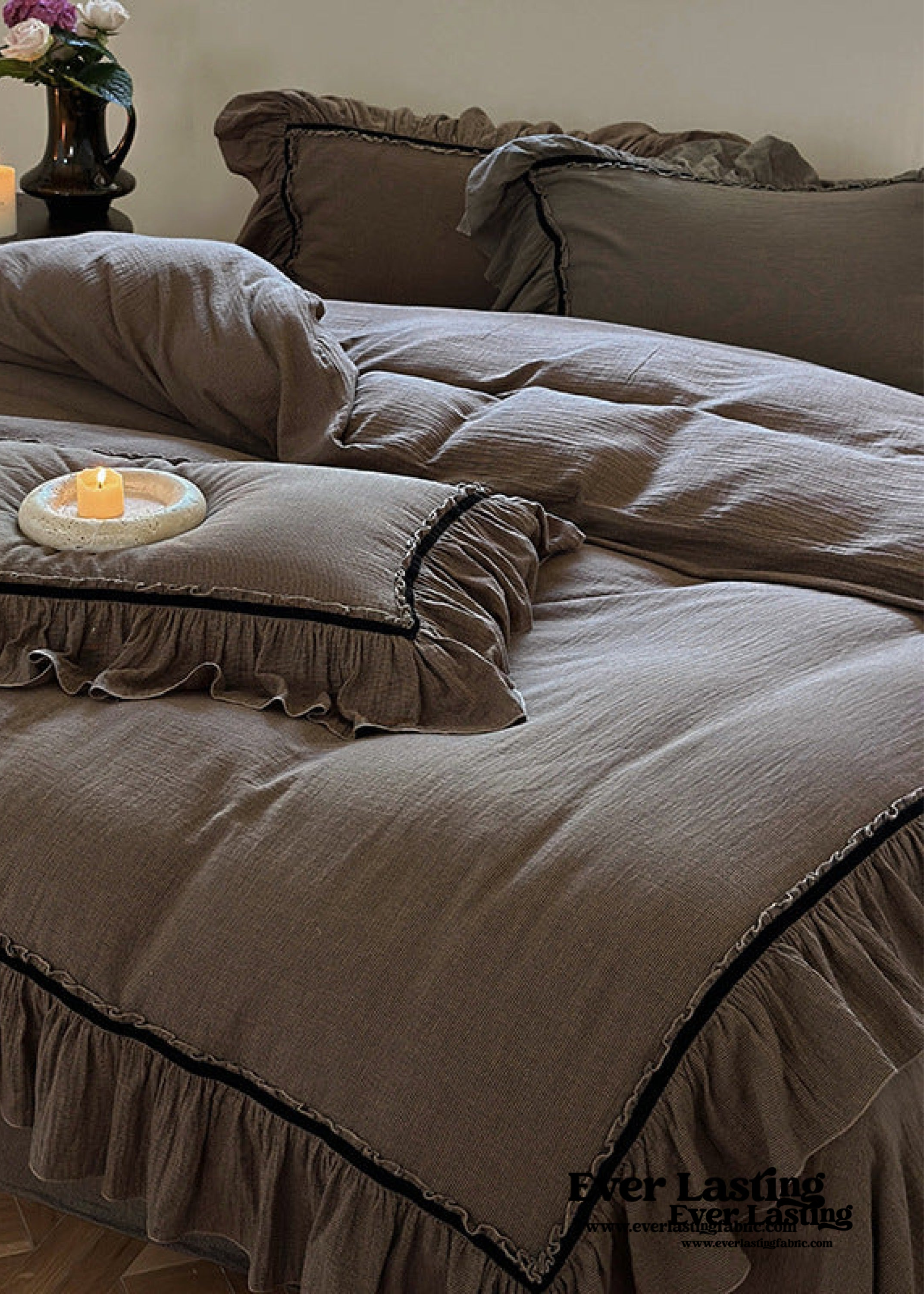Cottage Ruffle Bedding Dark Cottagecore Double Layer Ruffle Bedding Set - Light Brown – MagChic