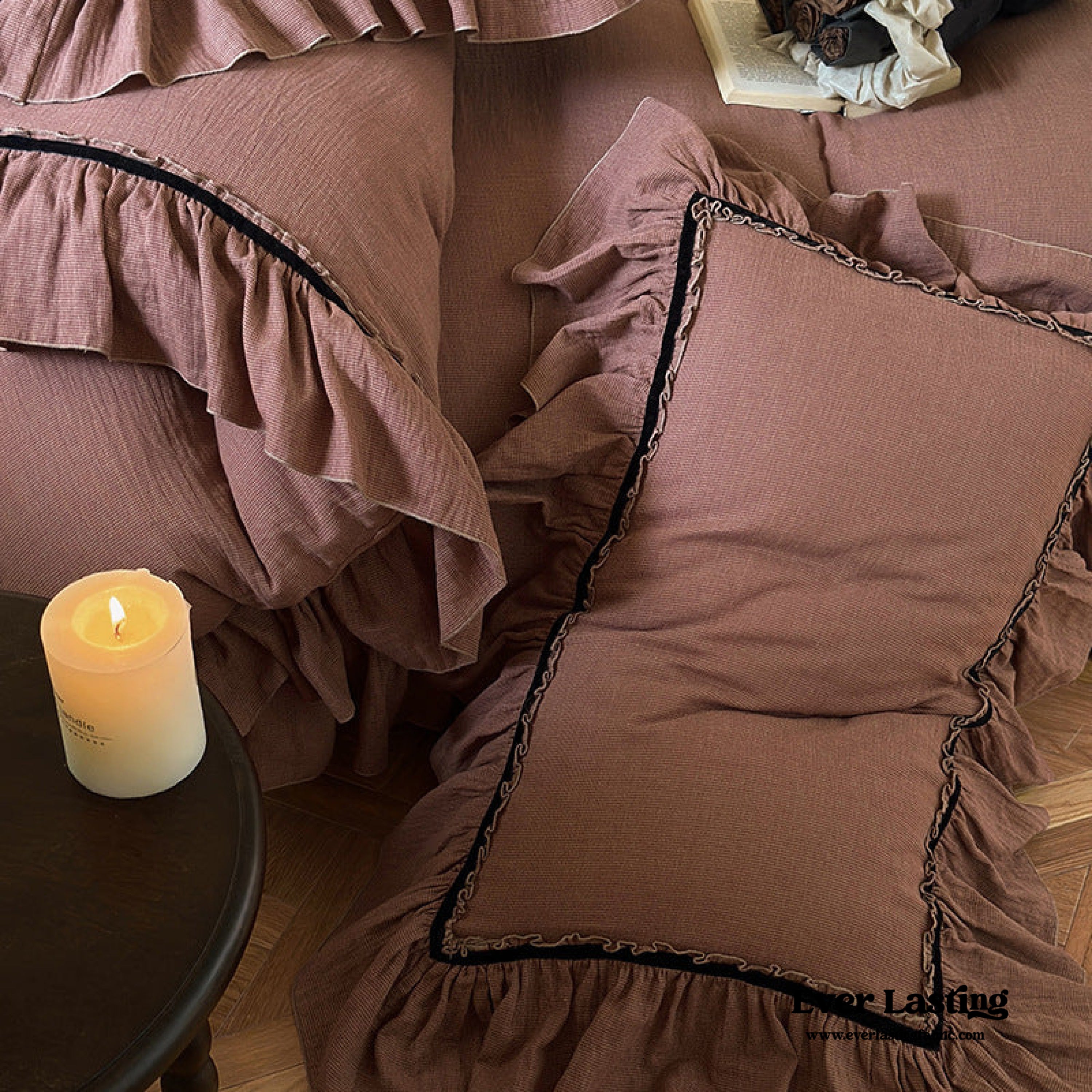 Cottage Ruffle Bedding Dark Cottagecore Double Layer Ruffle Bedding Set - Light Brown – MagChic