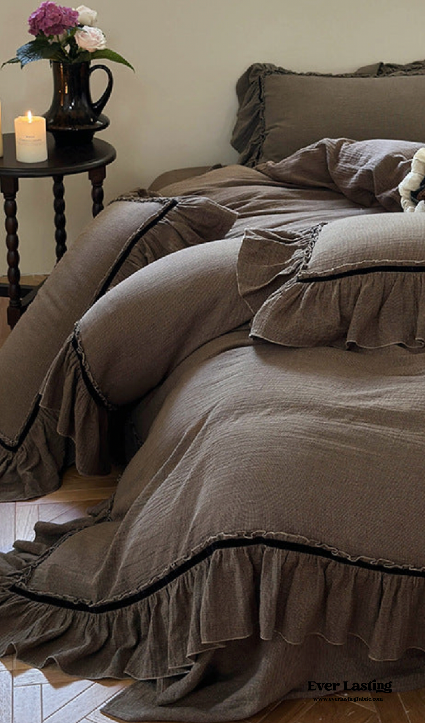 Dark Cottagecore Double Layer Ruffle Bedding Set - Light Brown – MagChic
