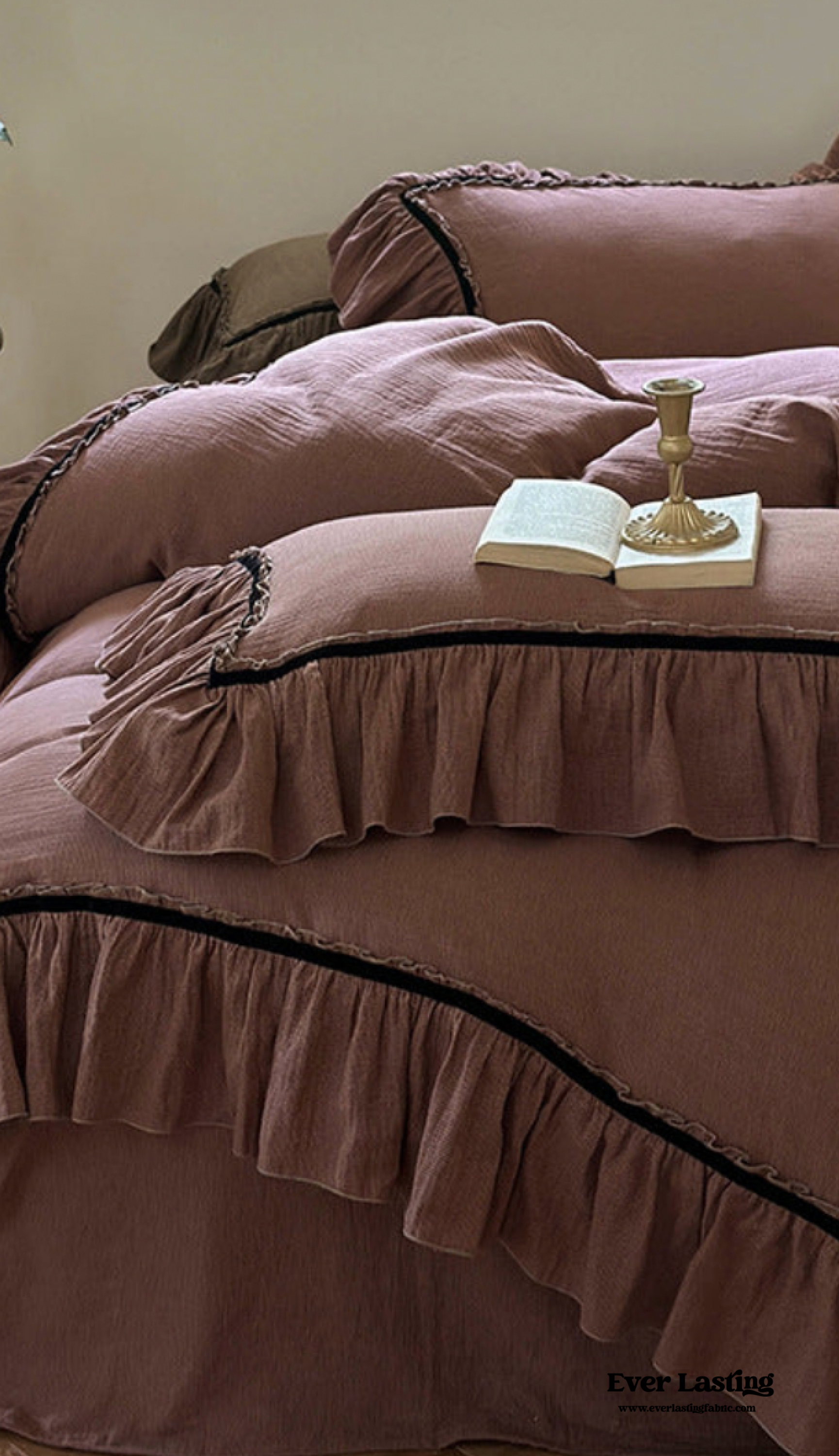 Cottage Ruffle Bedding Dark Cottagecore Double Layer Ruffle Bedding Set - Light Brown – MagChic
