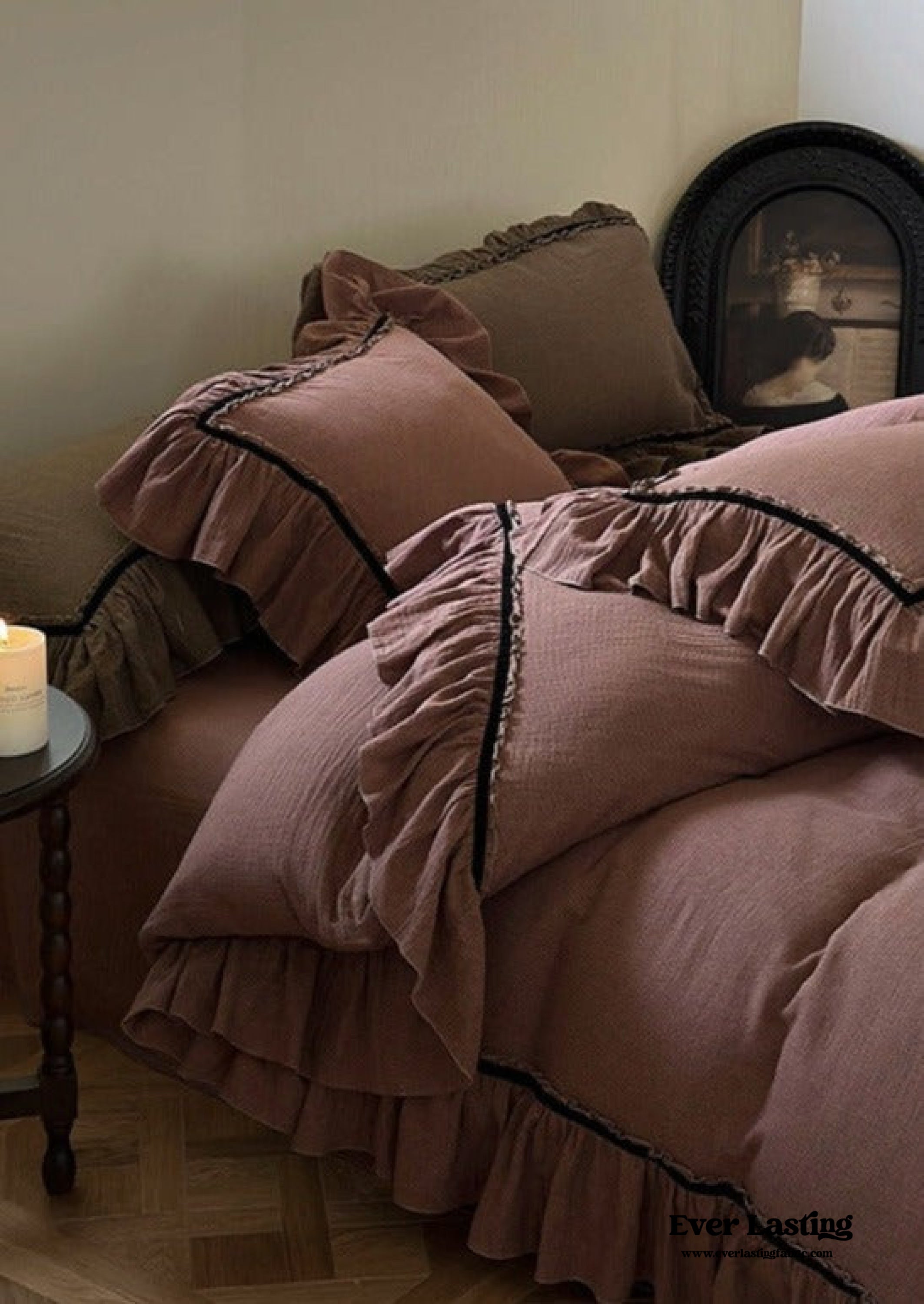 Dark Cottagecore Double Layer Ruffle Bedding Set - Light Brown – MagChic