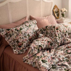 Dark Garden Floral Bedding Set - Beige Mix