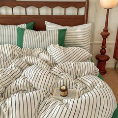 Camille French Stripe Bedding Set - Green