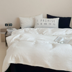 Logan Modern Pleated Striped Bedding Set - White