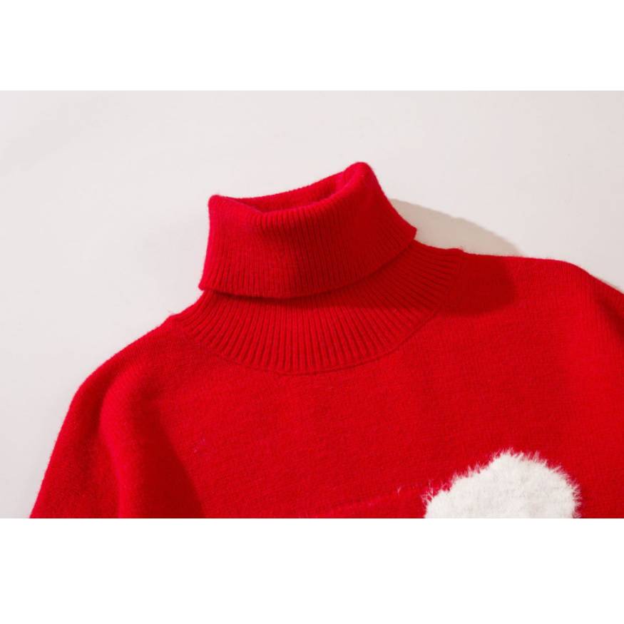 Rabbit Pattern Turtleneck Knit Sweater