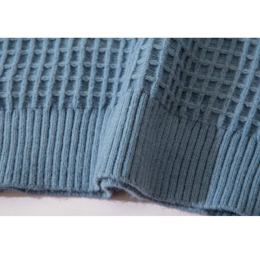 Label Textured Turtleneck Knit Sweater