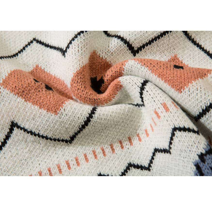 Dinosaur & Wave Pattern Knit Sweater