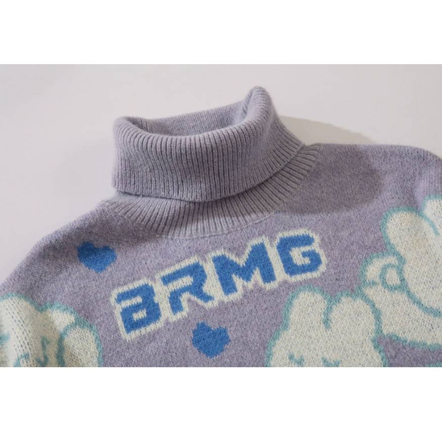 Letters & Rabbit Pattern Turtleneck Sweater