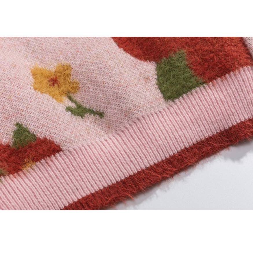 Flower Pattern Turtleneck Cropped Knit Sweater