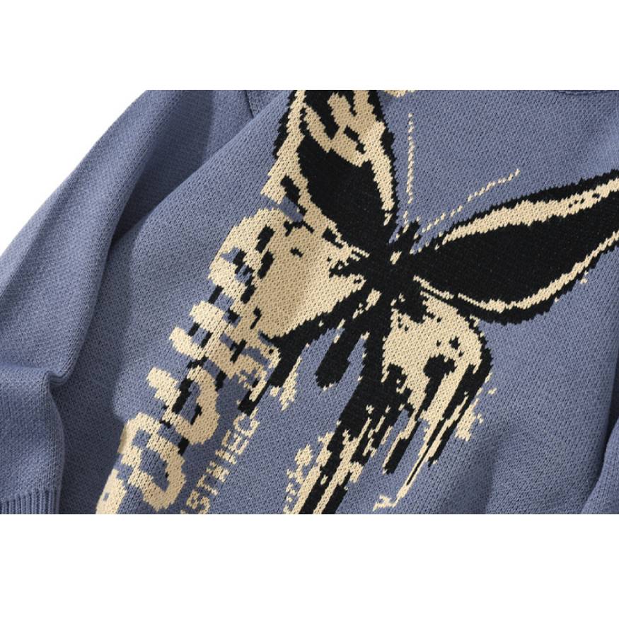 Butterfly & Letters Graffiti Print Sweater