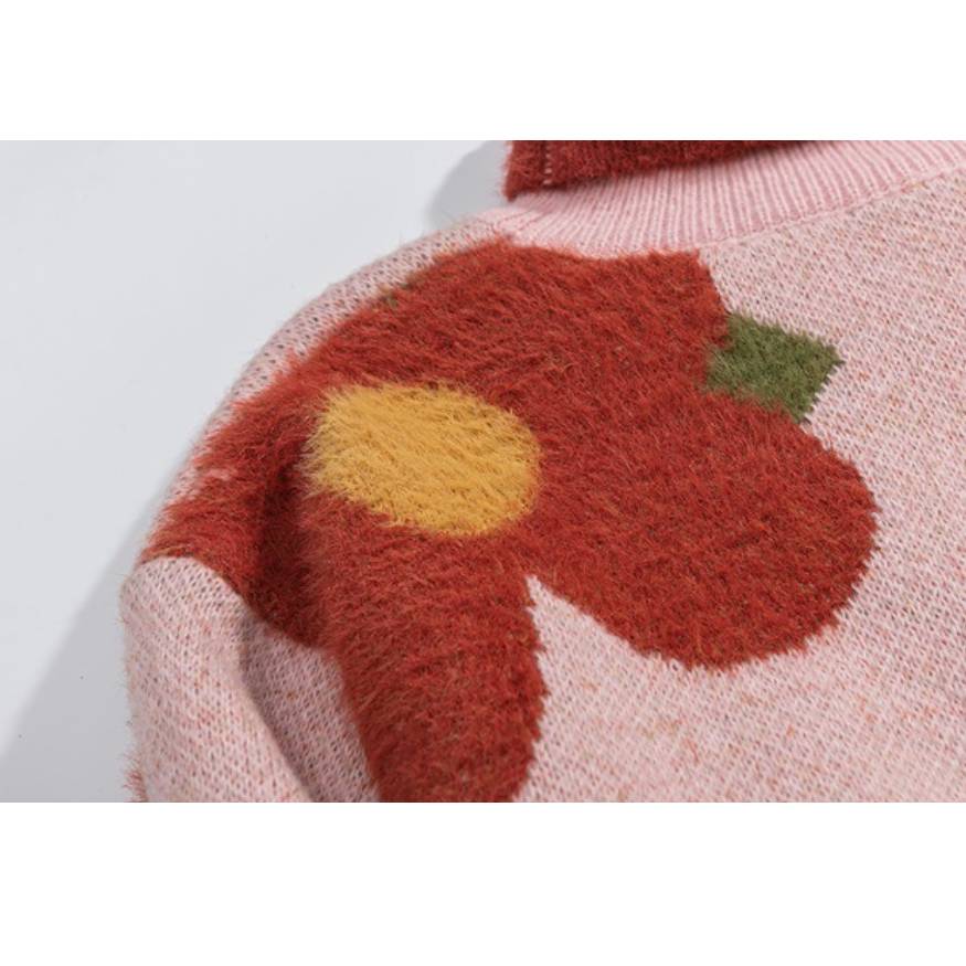 Flower Pattern Turtleneck Cropped Sweater