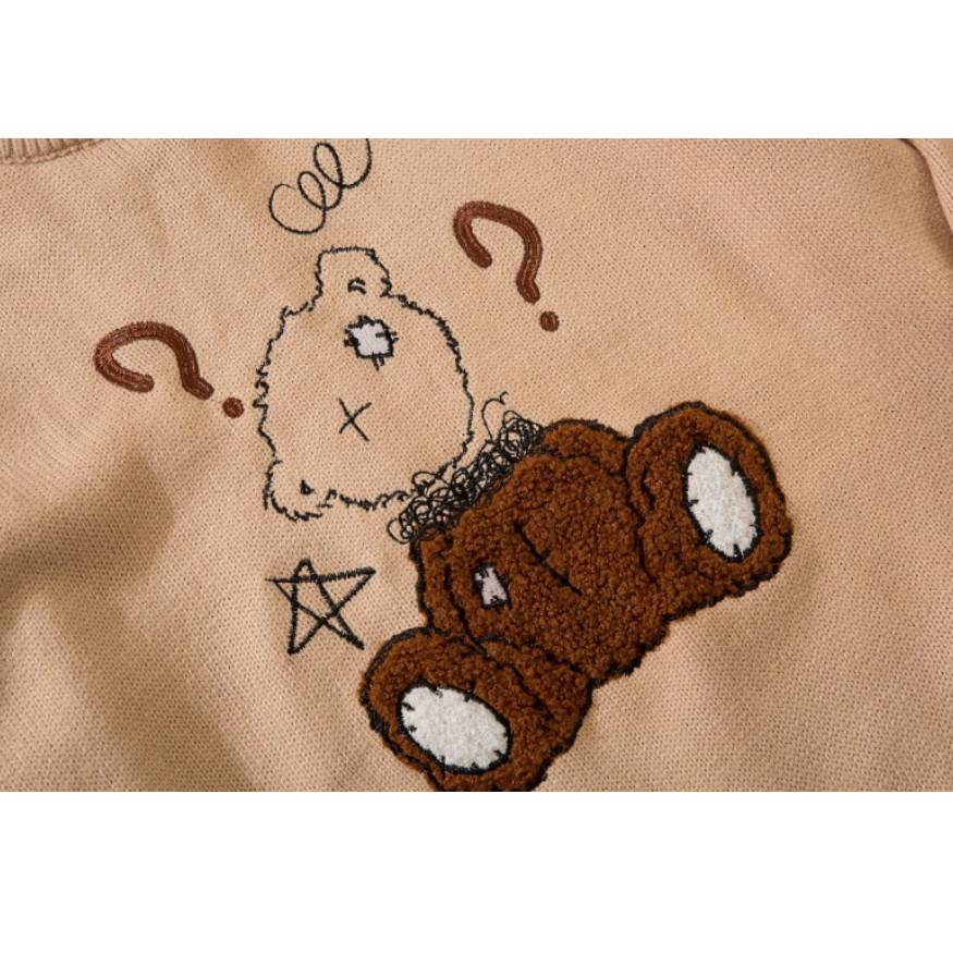 Question Bear Embroidered Sweater