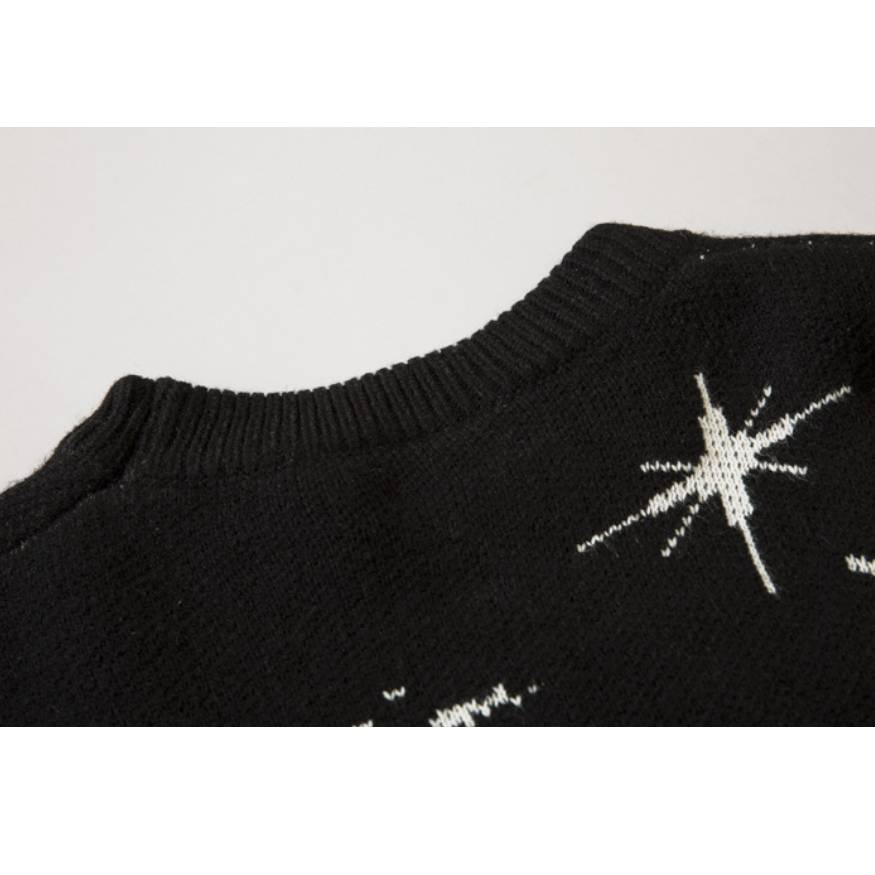 Ripped Hem Twinkle Star Pattern Knit Sweater