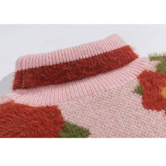 Kurzer Rollkragenpullover mit Blumenmuster