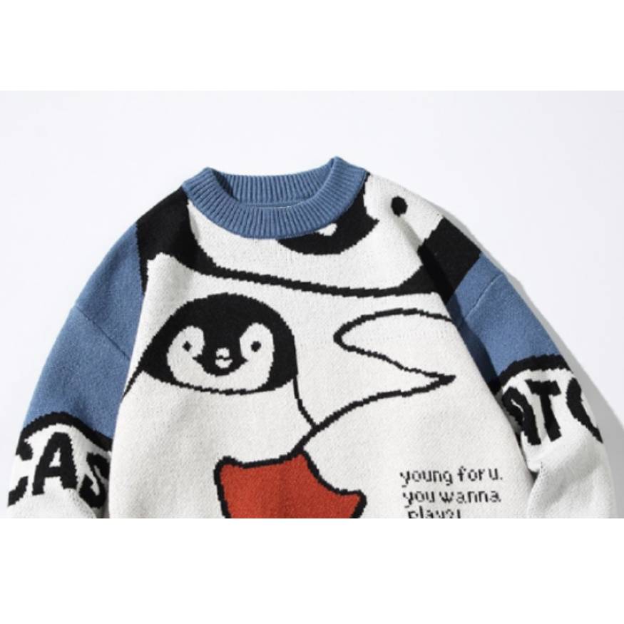 Suéter con estampado de pingüino travieso