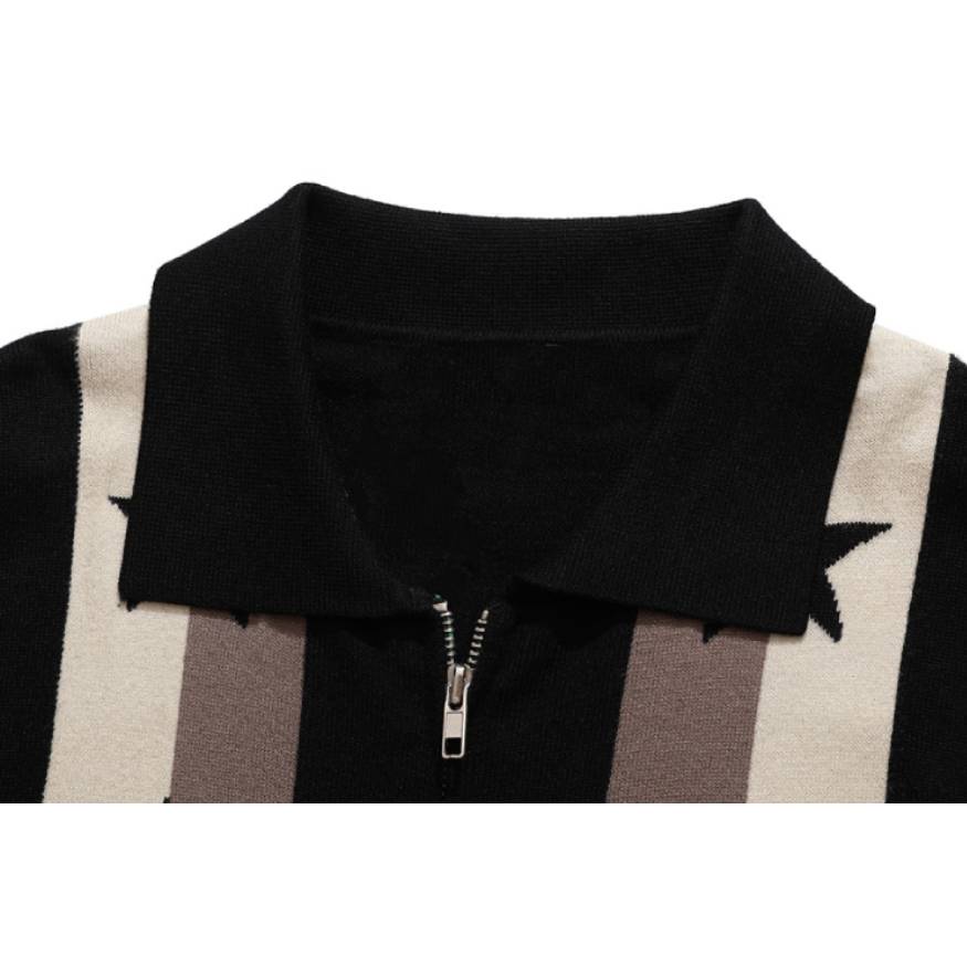 Pentagram Striped Collared Cardigan Sweater