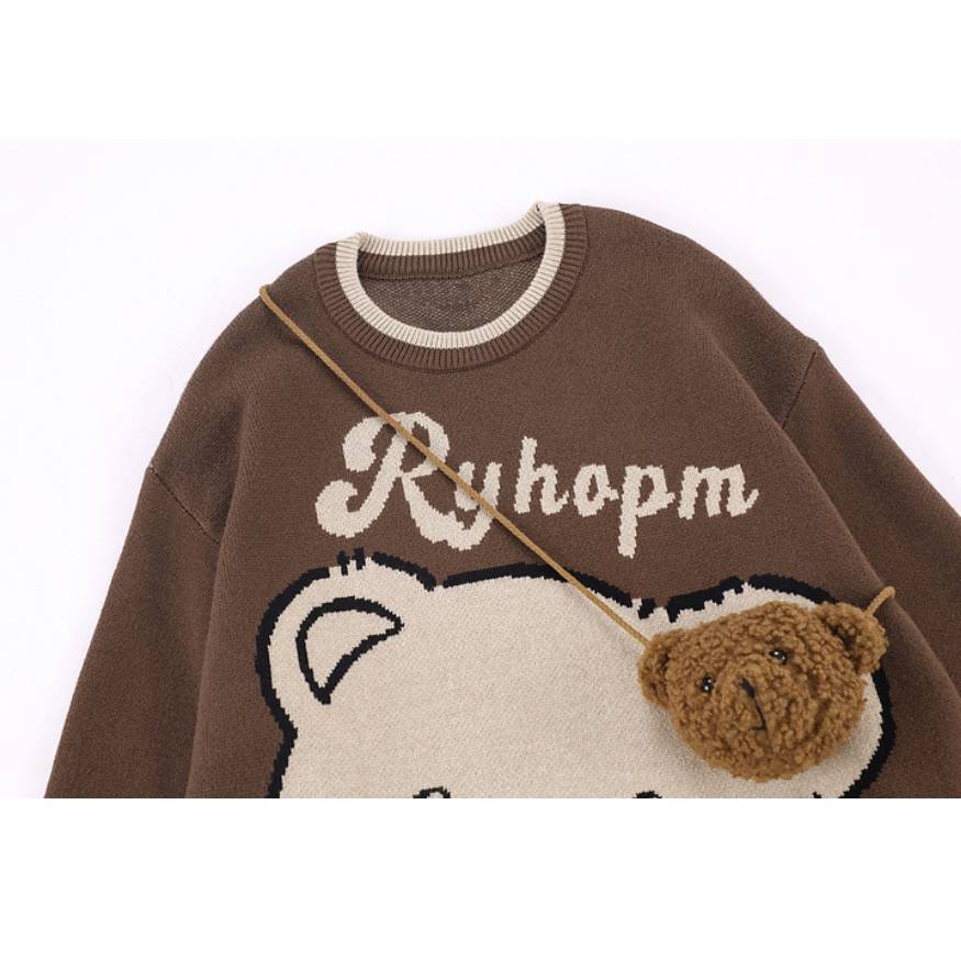 Cute Bear Print Sweater + Bear Mini Bag