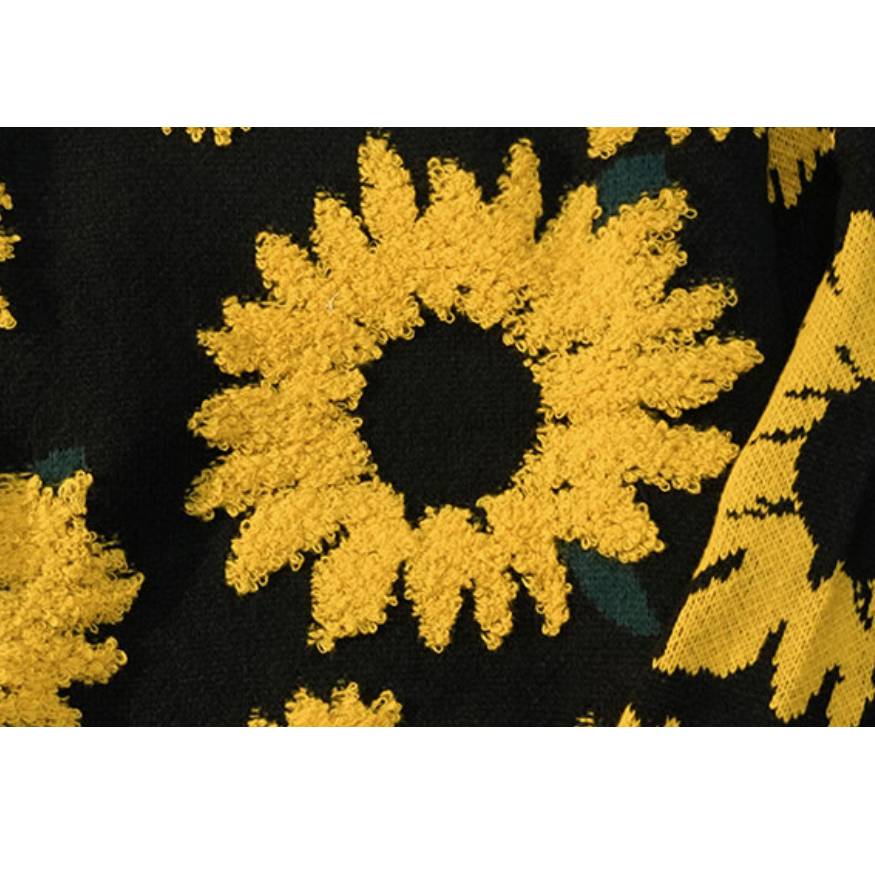 Sunflower Pattern Embroidery Knit Sweater