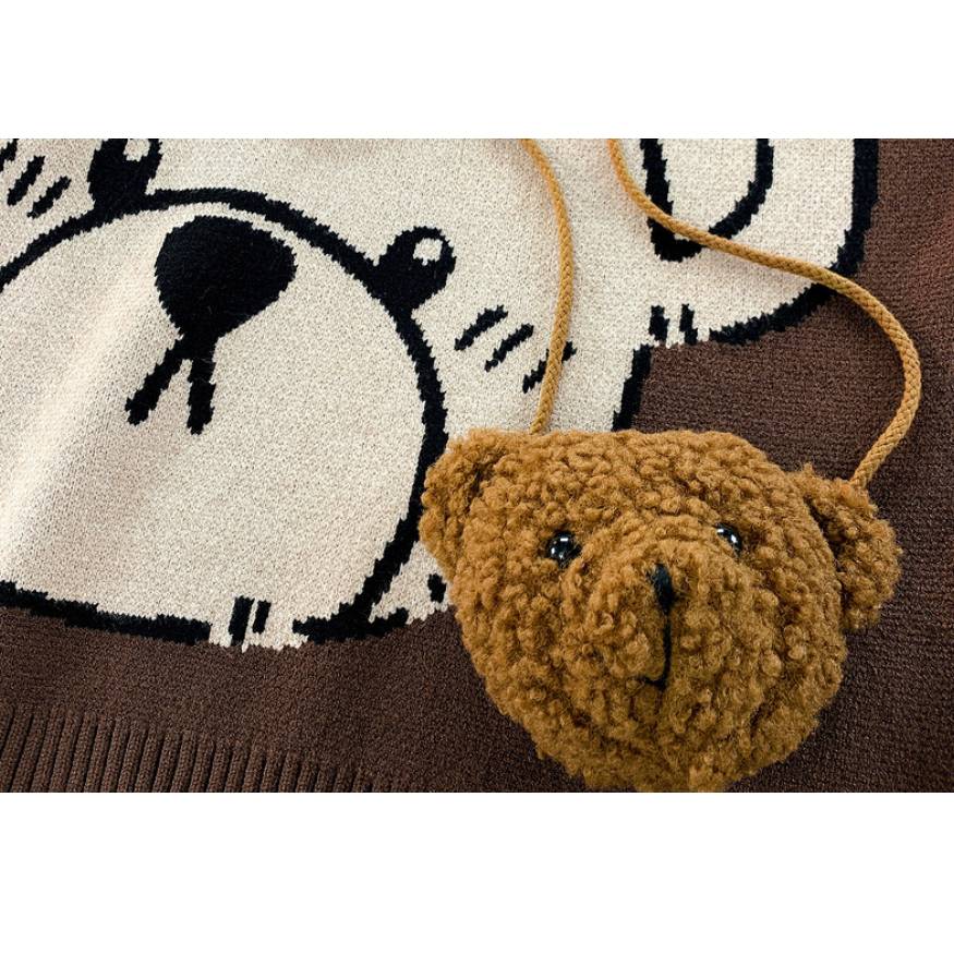 Cute Bear Print Knit Sweater + Bear Mini Bag