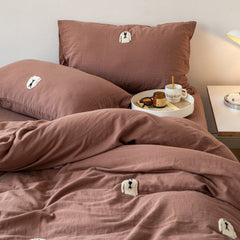 Double Layered Embroidered Bedding Set - Chocolate Dog