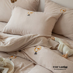 Double Layered Embroidered Bedding Set - Tan Goose