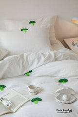 Double Layered Embroidered White Bedding Set - Broccoli