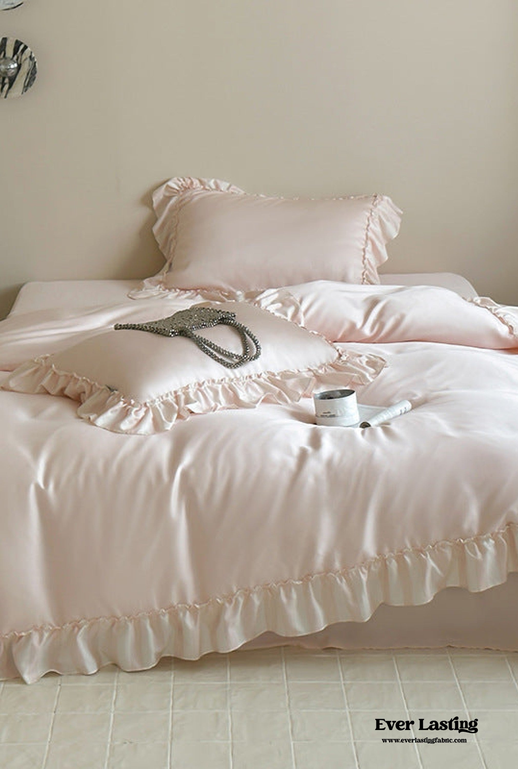 Dreamy Silky Ruffle Tencel Bedding Set - Beige