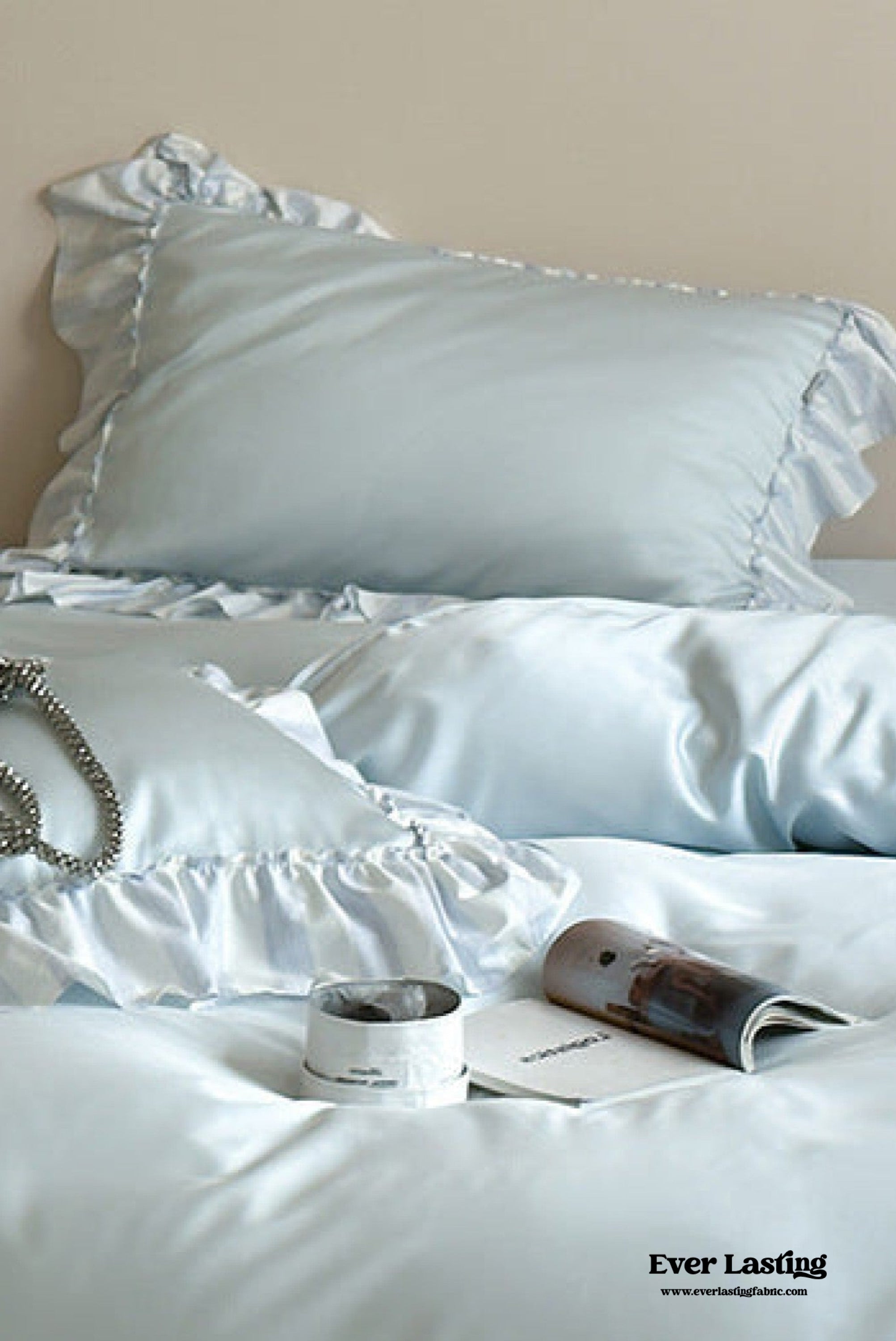 Dreamy Silky Ruffle Tencel Bedding Set - Beige