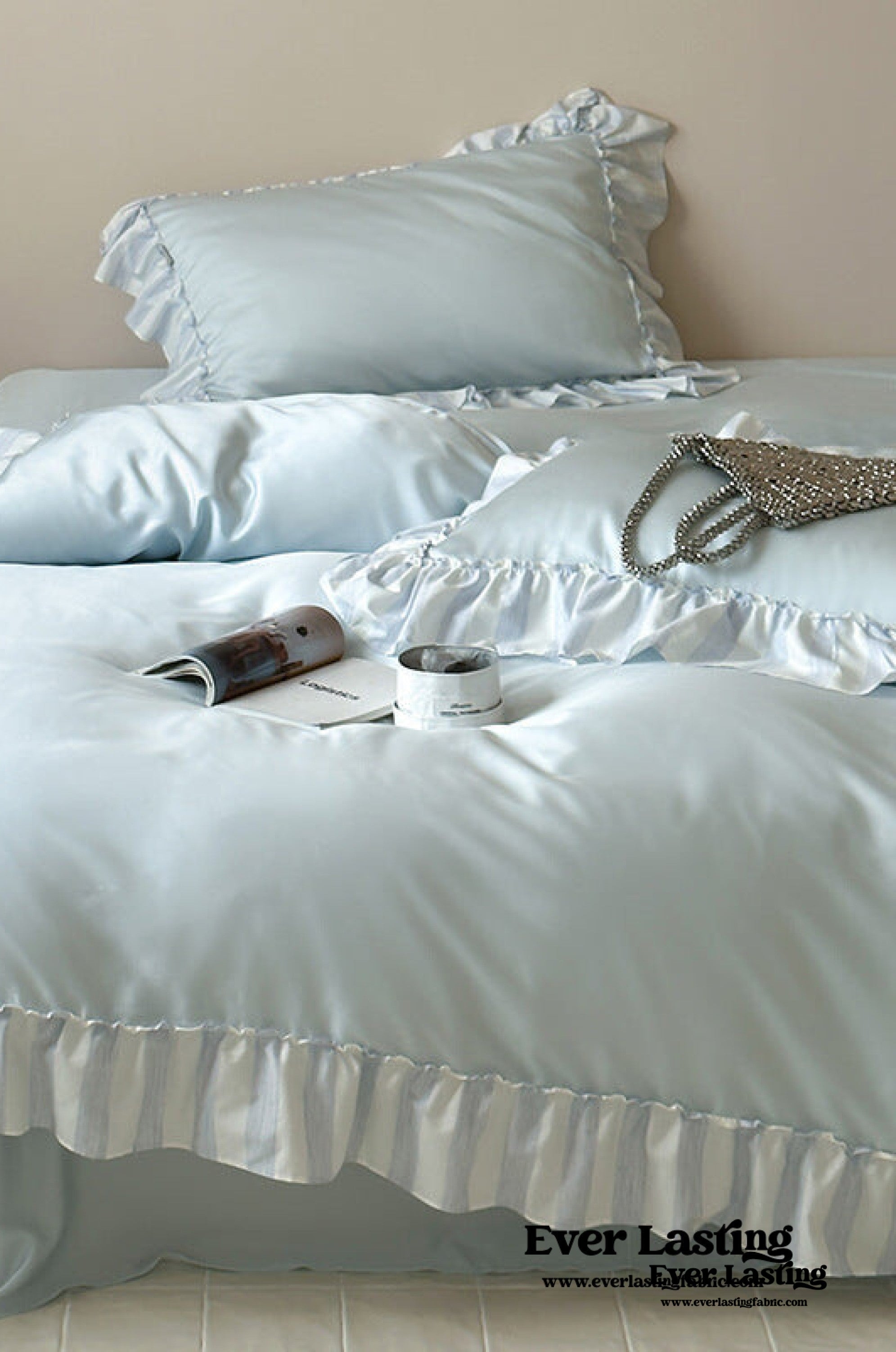 Dreamy Silky Ruffle Tencel Bedding Set - Beige