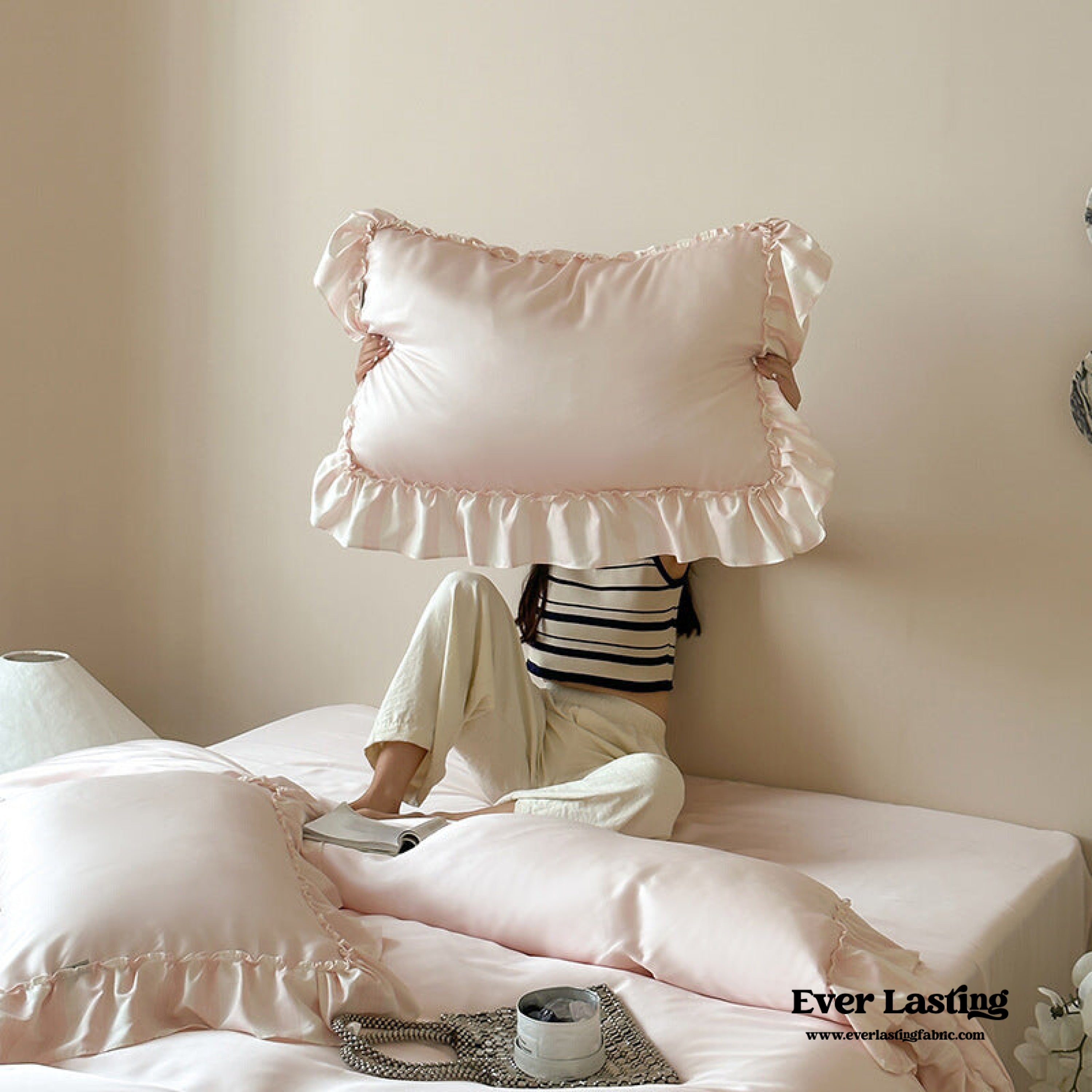 Dreamy Silky Ruffle Tencel Bedding Set - Beige