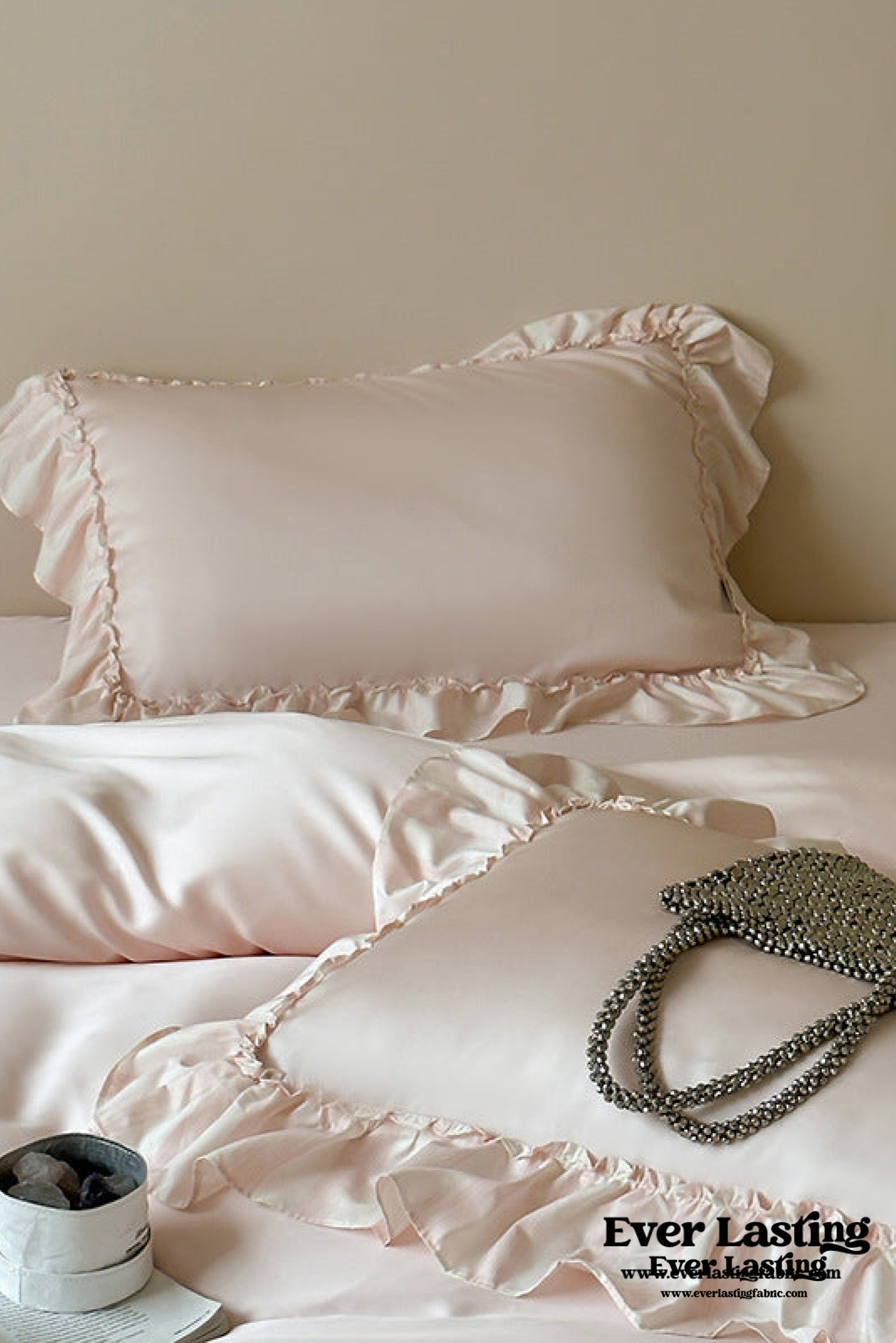 Dreamy Silky Ruffle Tencel Bedding Set - Beige