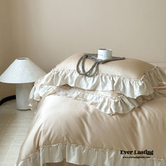 Dreamy Silky Ruffle Tencel Bedding Set - Beige