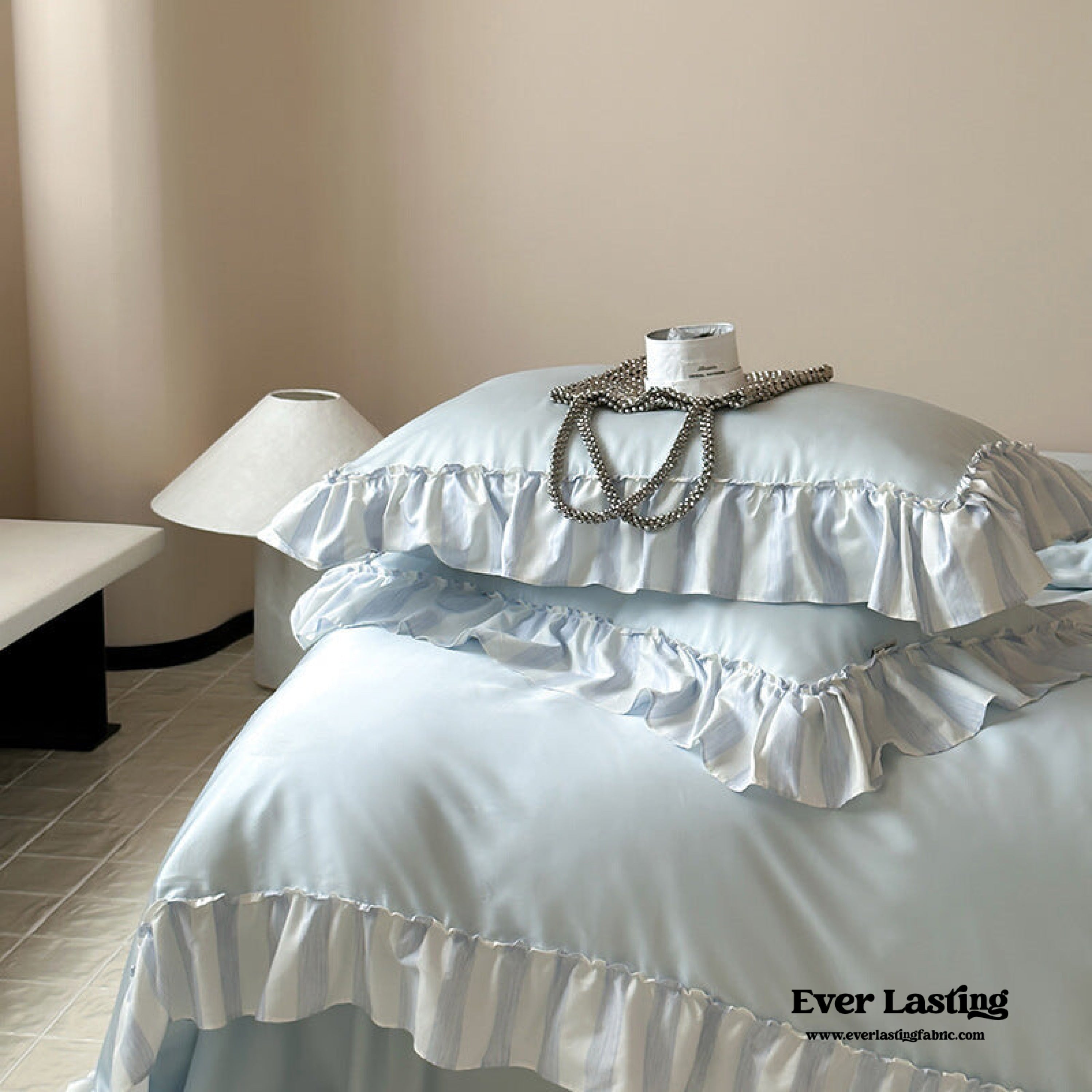 Dreamy Silky Ruffle Tencel Bedding Set - Beige