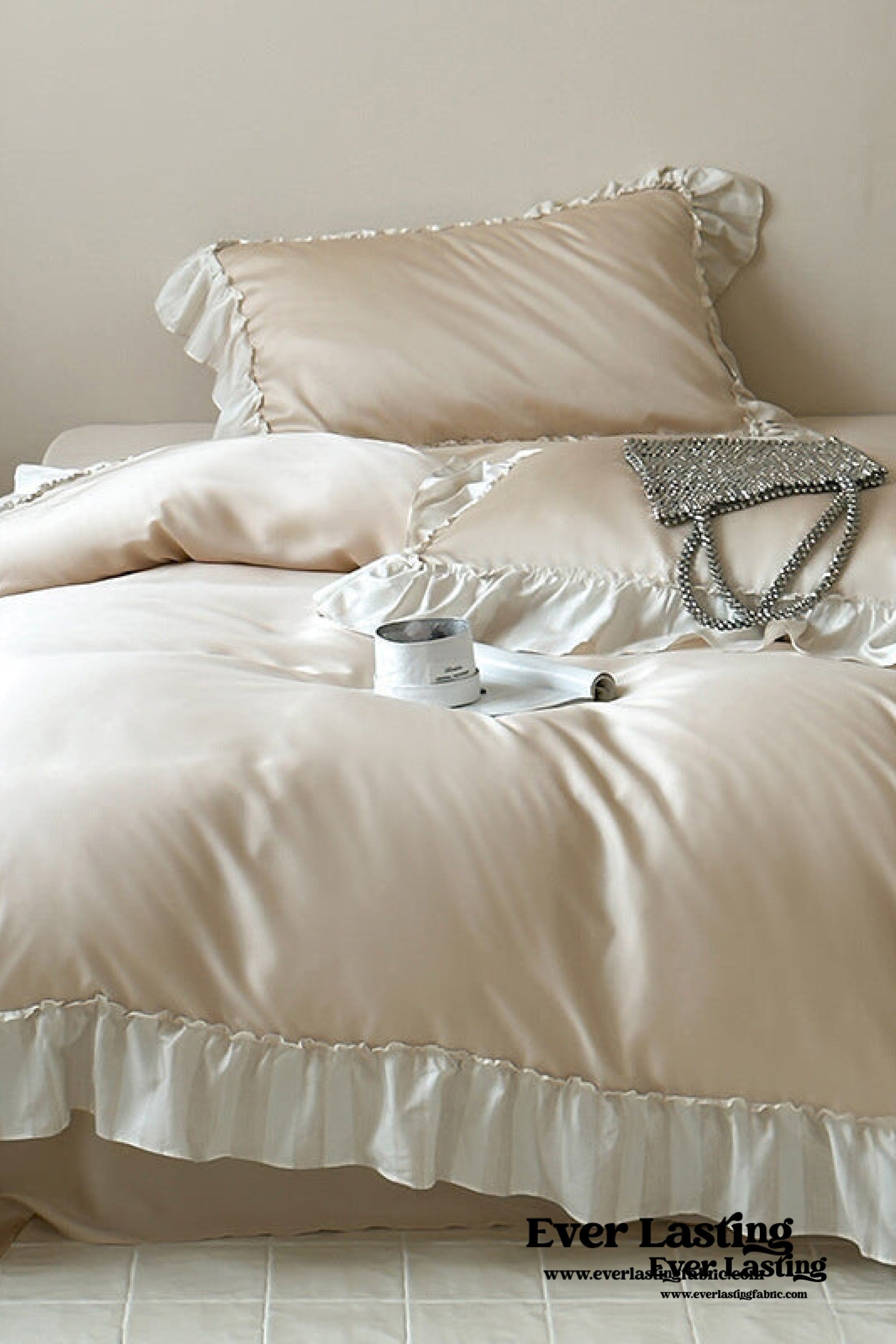 Dreamy Silky Ruffle Tencel Bedding Set - Beige