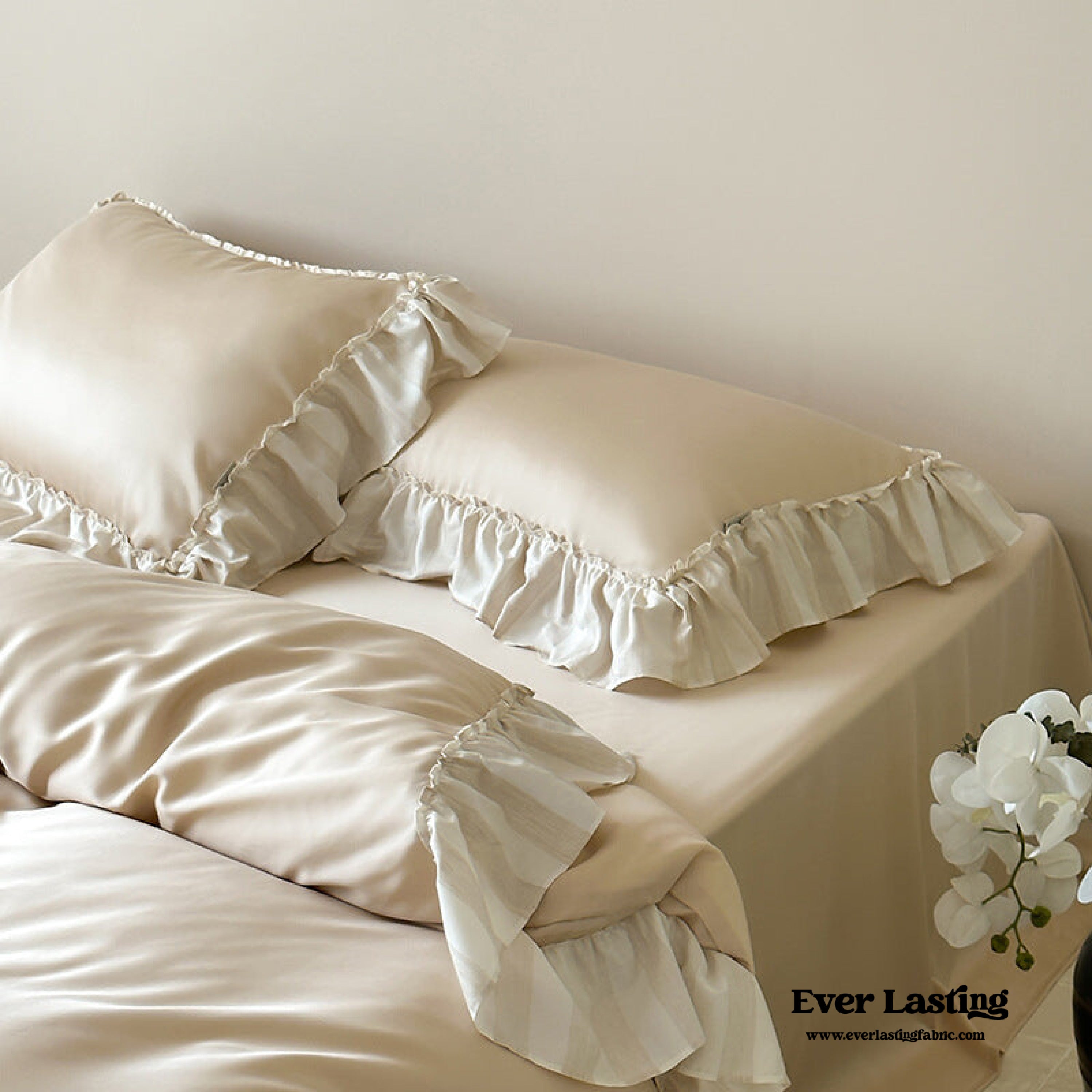 Dreamy Silky Ruffle Tencel Bedding Set - Pink