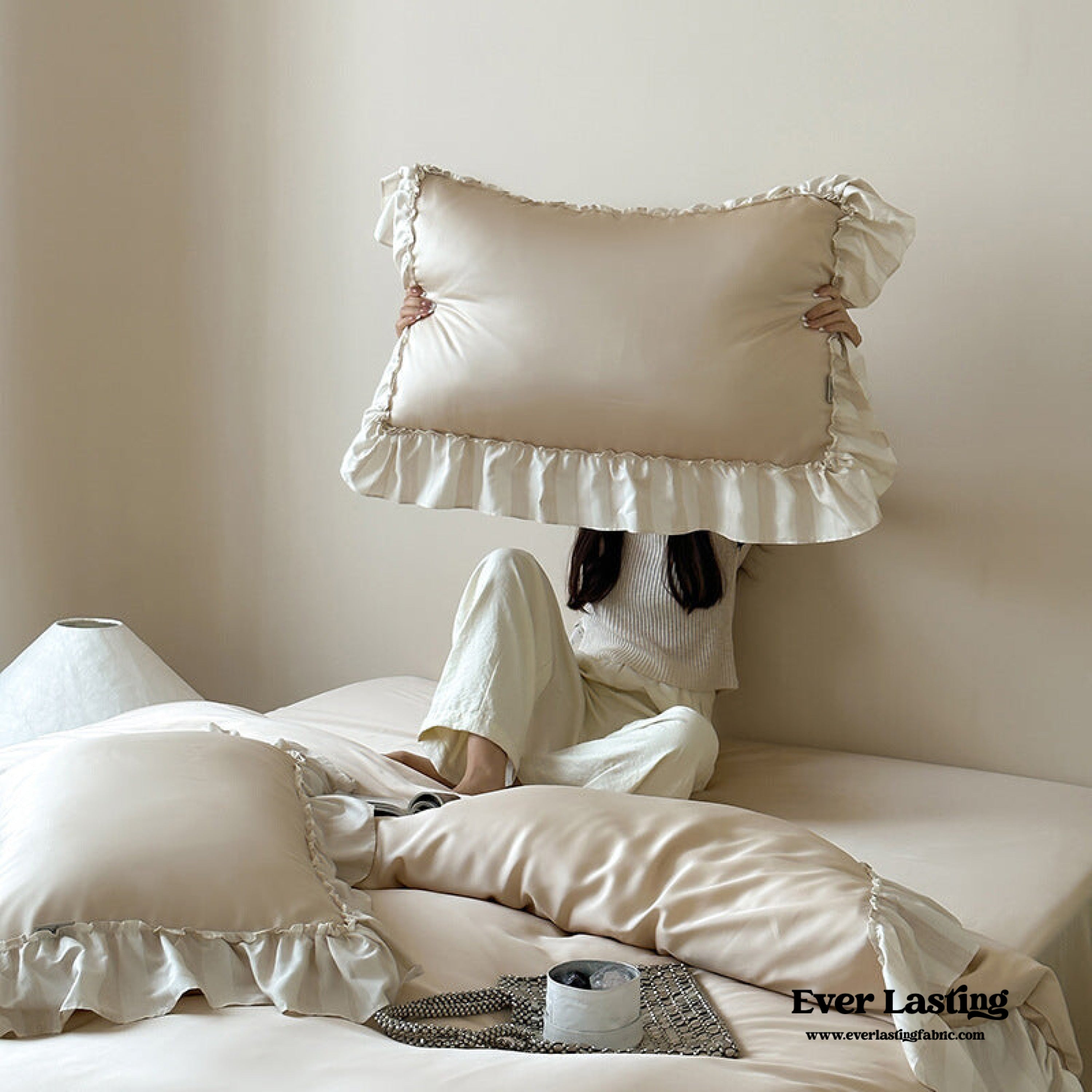 Dreamy Silky Ruffle Tencel Bedding Set - Pink