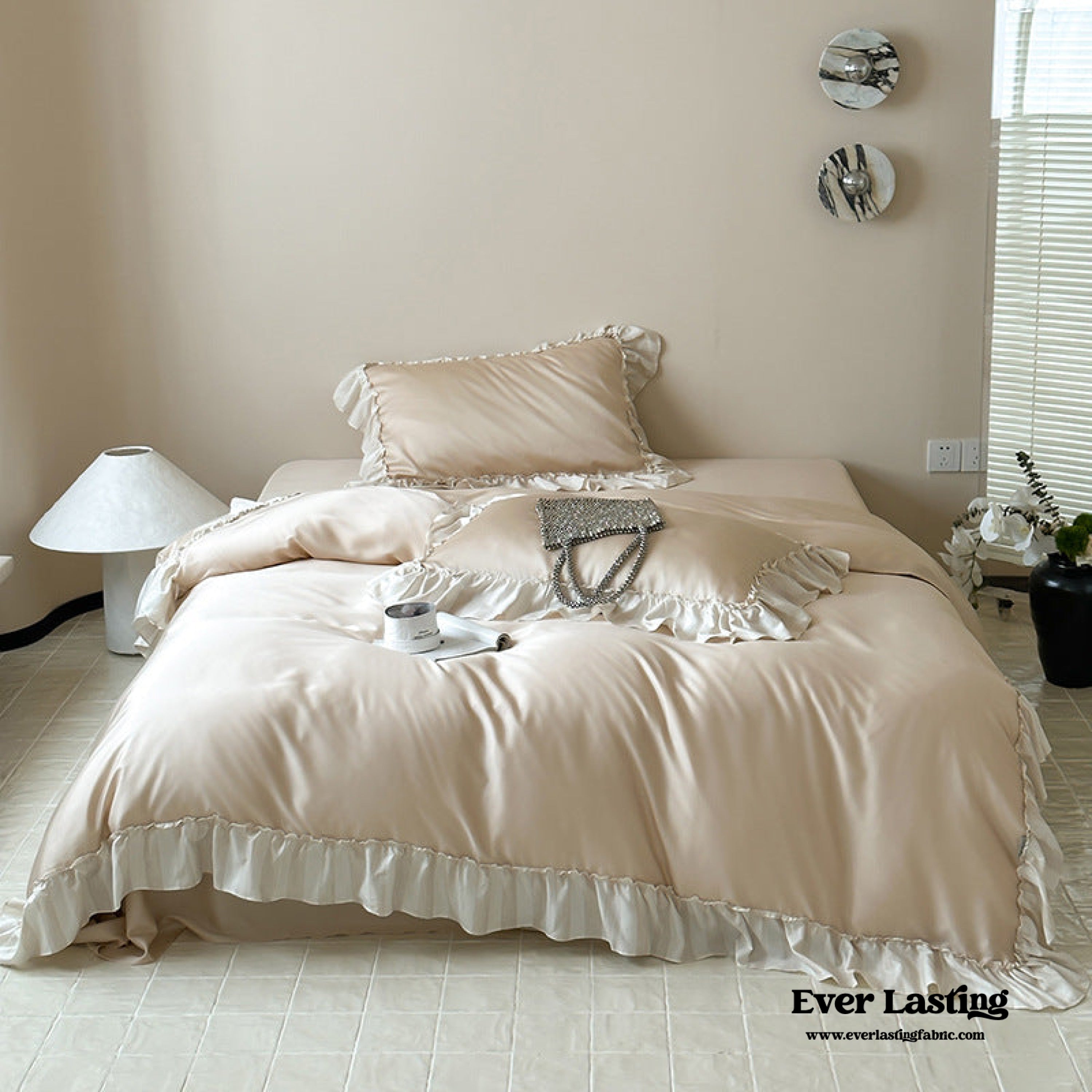 Dreamy Silky Ruffle Tencel Bedding Set - Pink