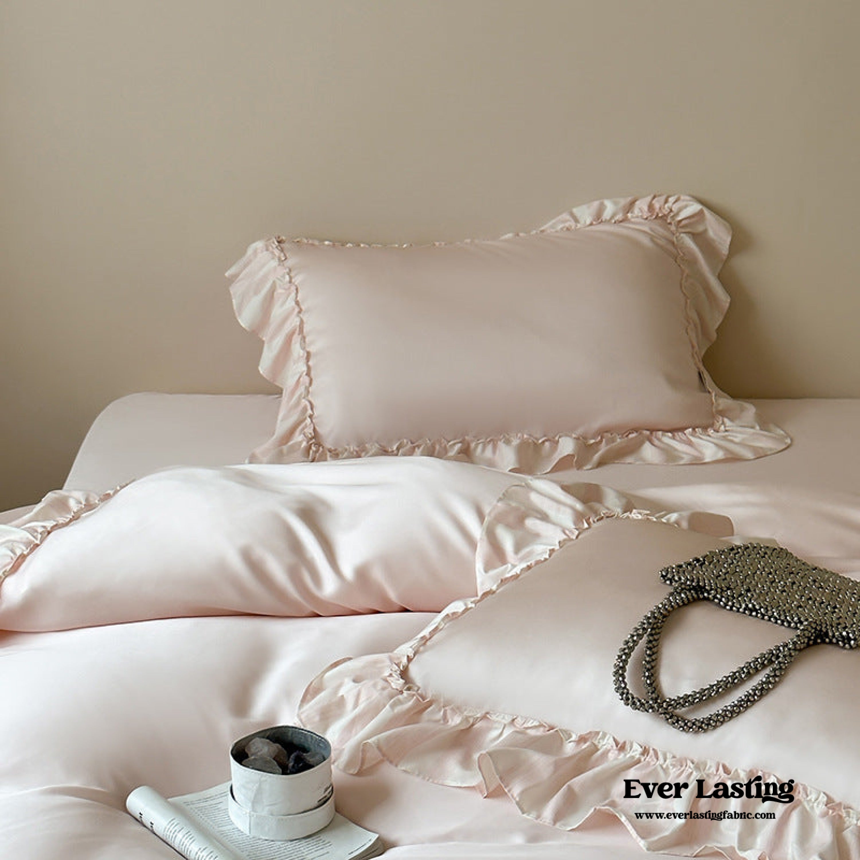 Dreamy Silky Ruffle Tencel Bedding Set - Pink