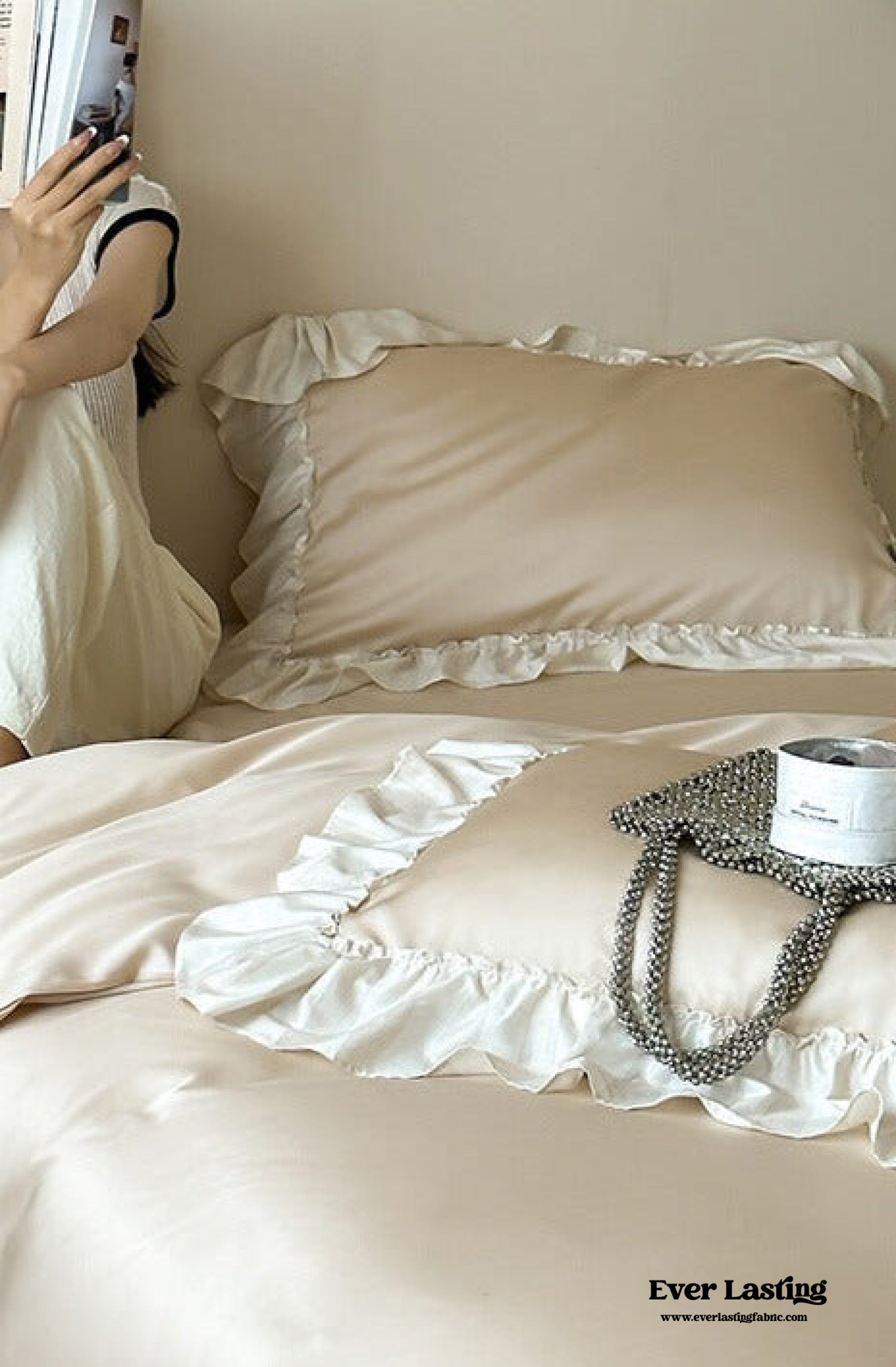 Dreamy Silky Ruffle Tencel Bedding Set - Pink