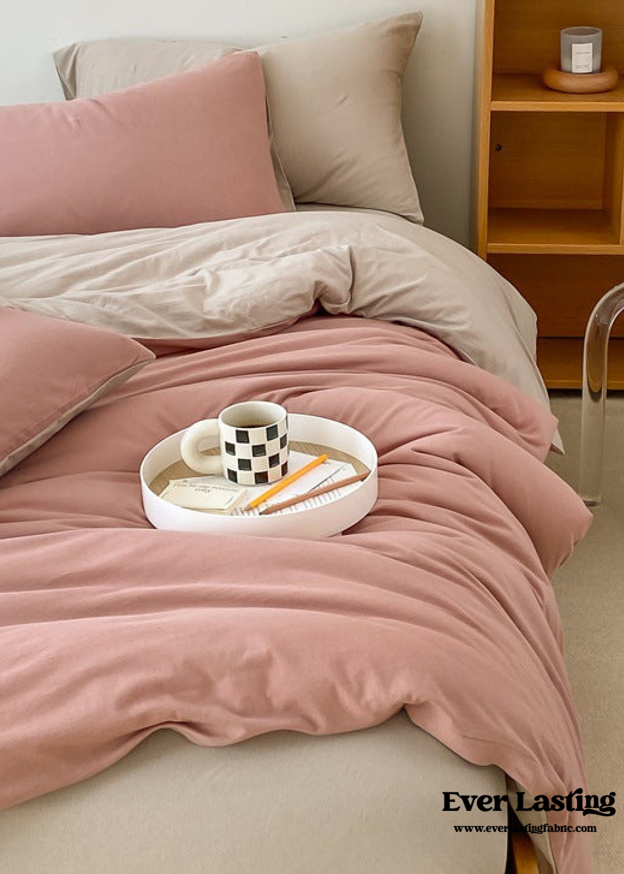 Duo Earth Tone Jersey Knit Bedding Set - Pink Beige