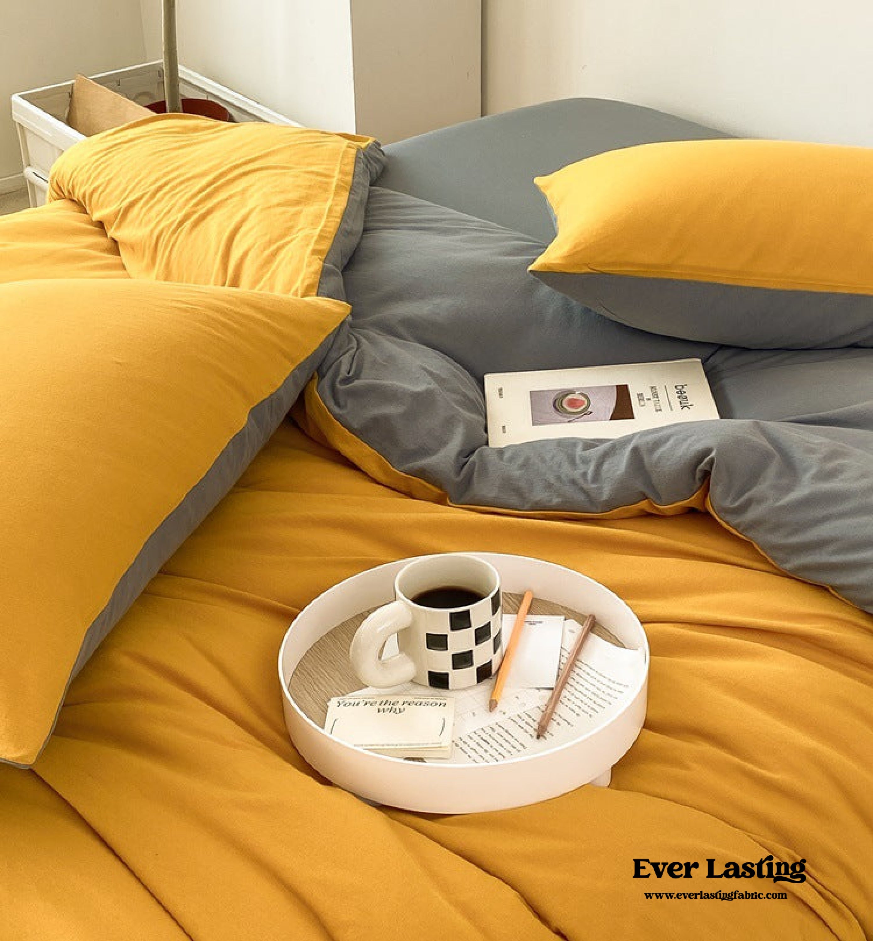 Duo Earth Tone Jersey Knit Bedding Set - Orange + Beige