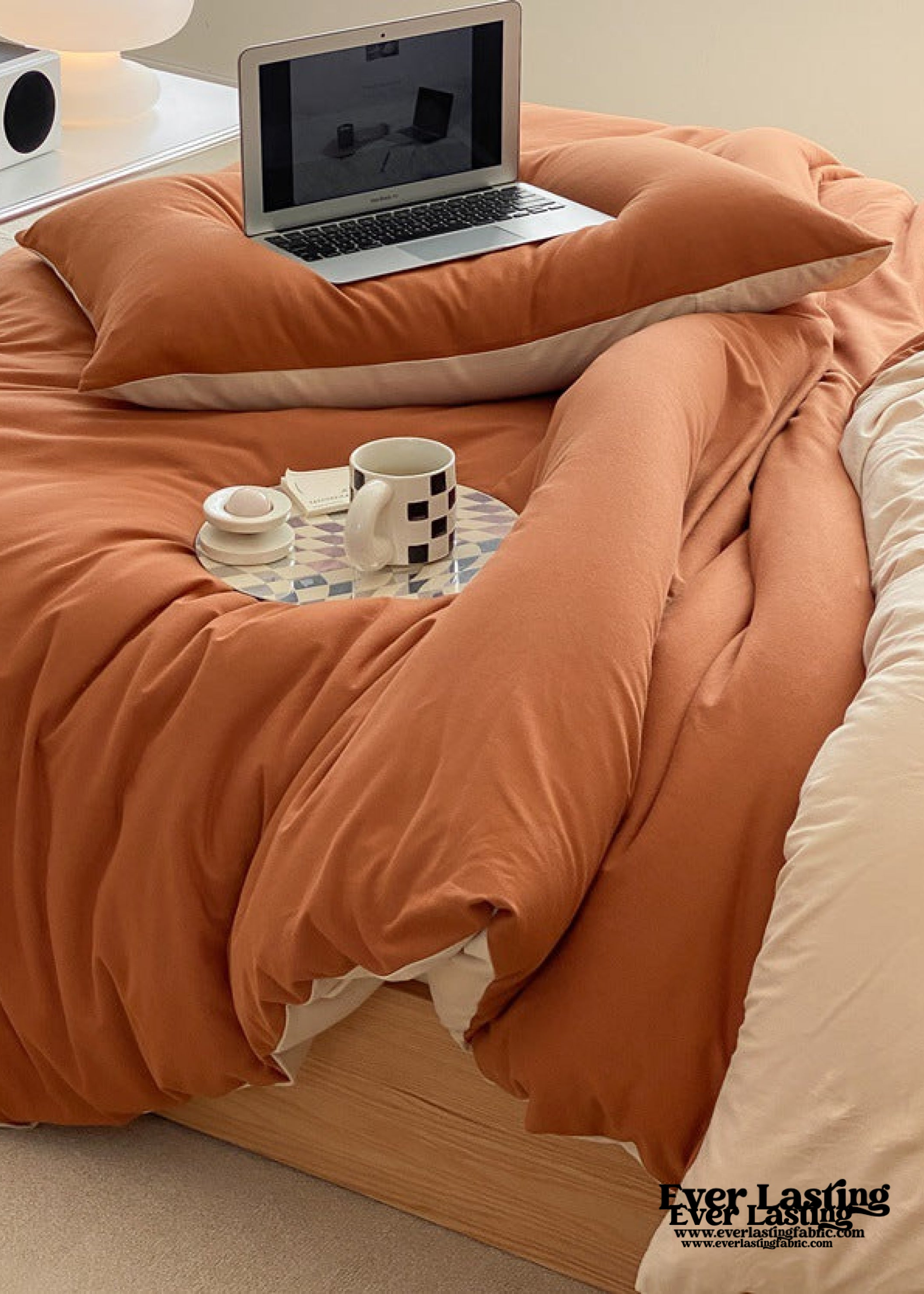 Duo Earth Tone Jersey Knit Bedding Set - Orange + Beige