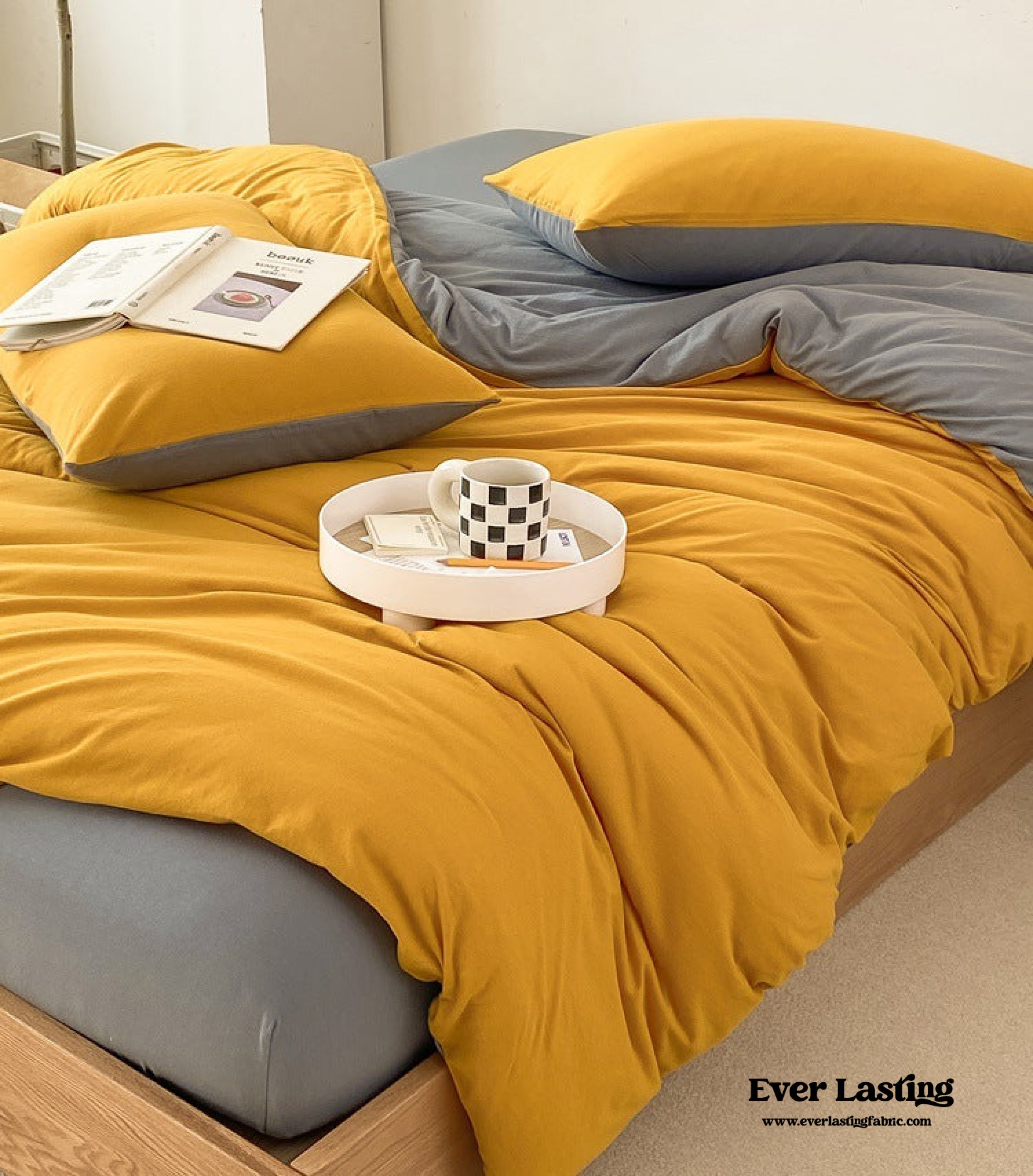 Duo Earth Tone Jersey Knit Bedding Set - Orange + Beige