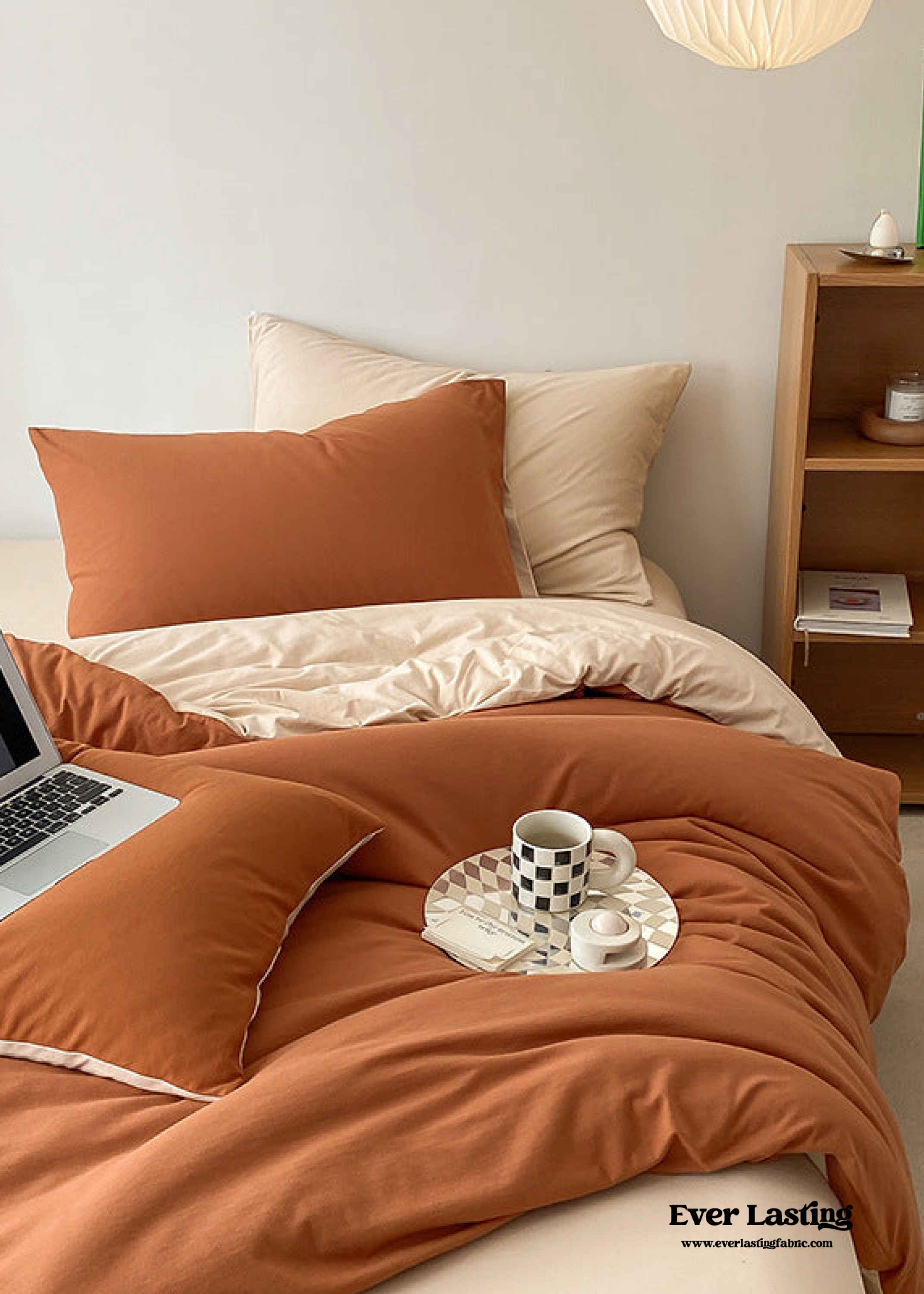 Duo Earth Tone Jersey Knit Bedding Set - Orange + Beige