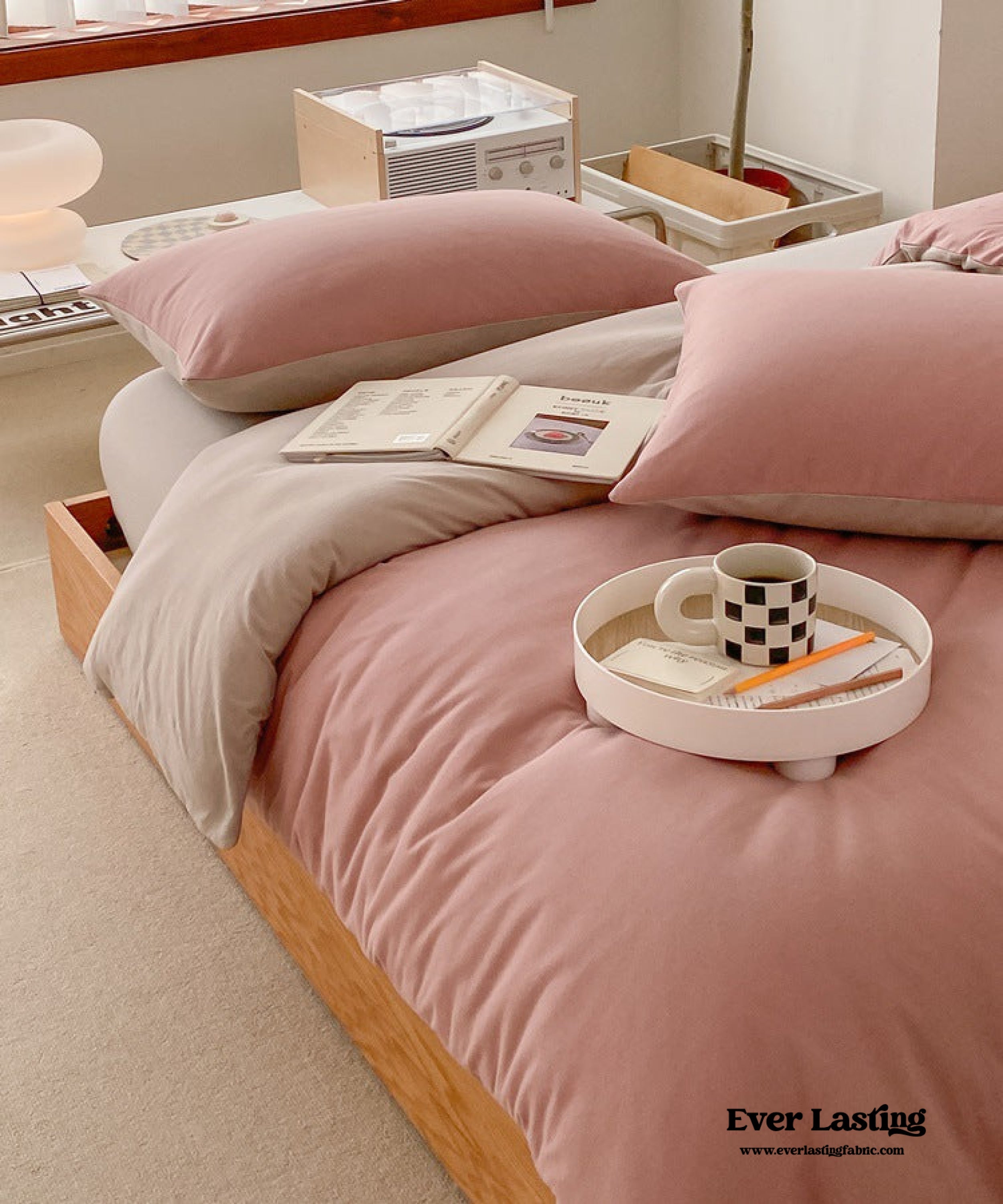 Duo Earth Tone Jersey Knit Bedding Set - Orange + Beige