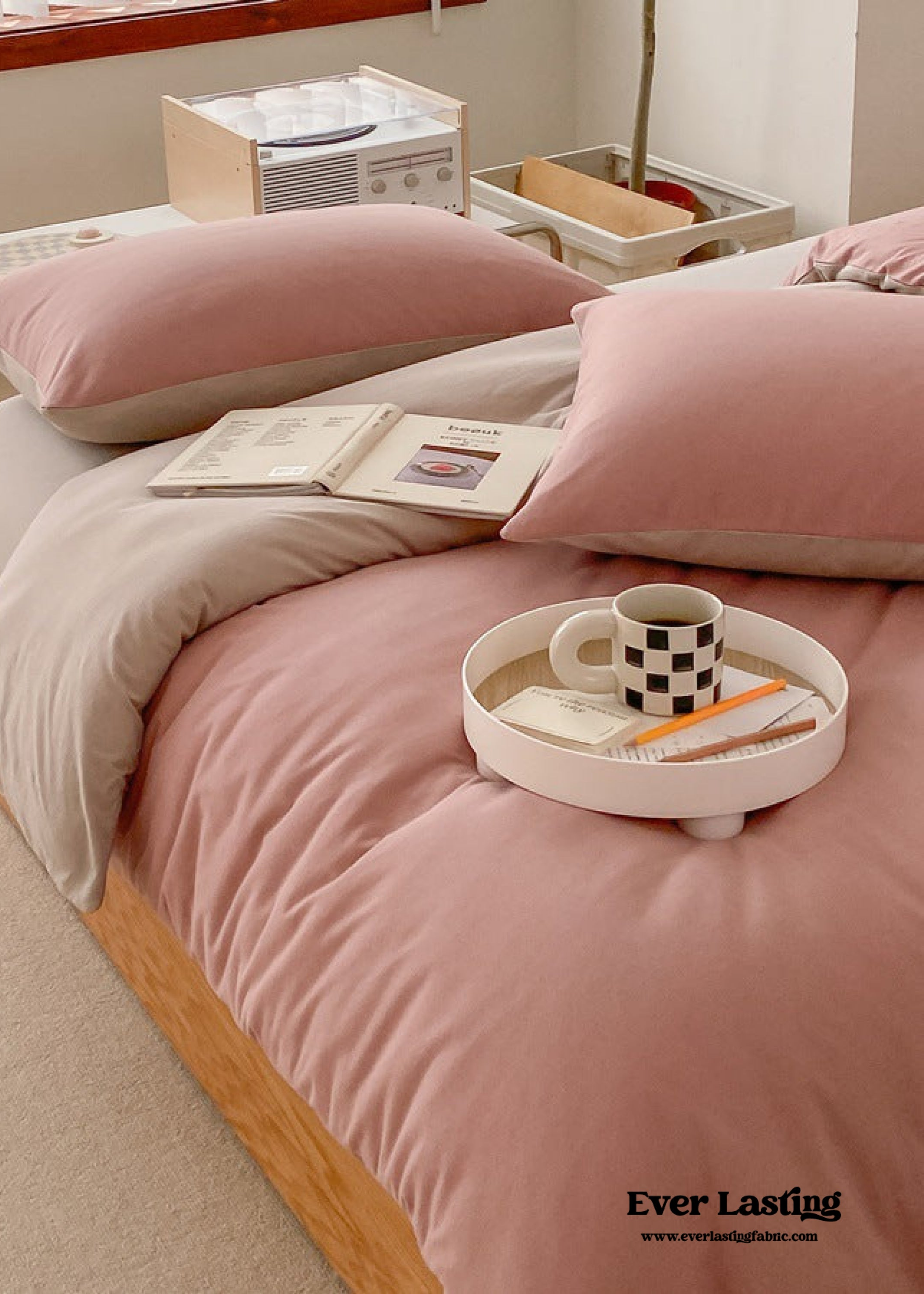 Duo Earth Tone Jersey Knit Bedding Set - Pink Beige