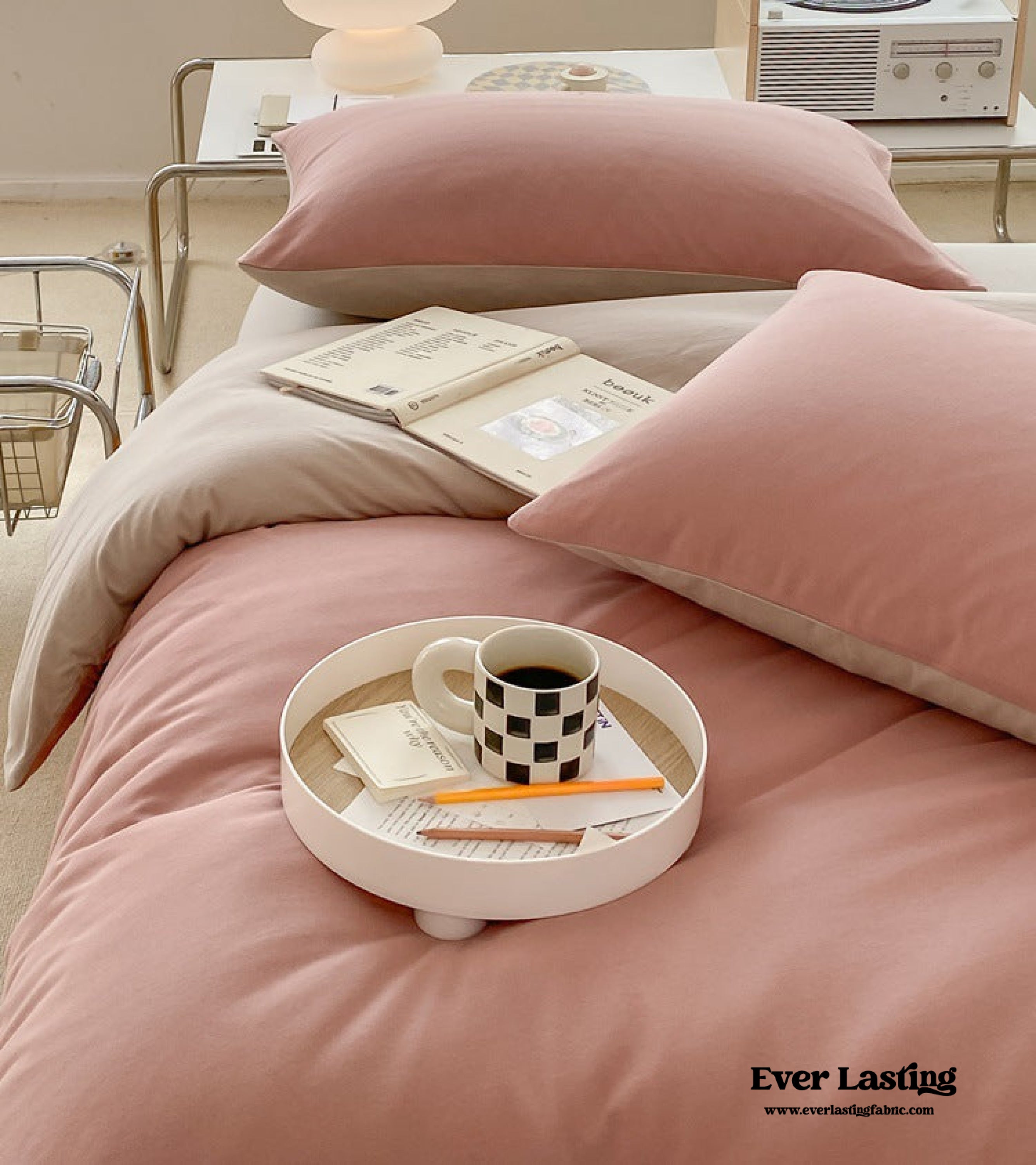Duo Earth Tone Jersey Knit Bedding Set - Orange + Beige